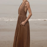 Corsica Dress - Sable Tissue Linen - Heidi Merrick