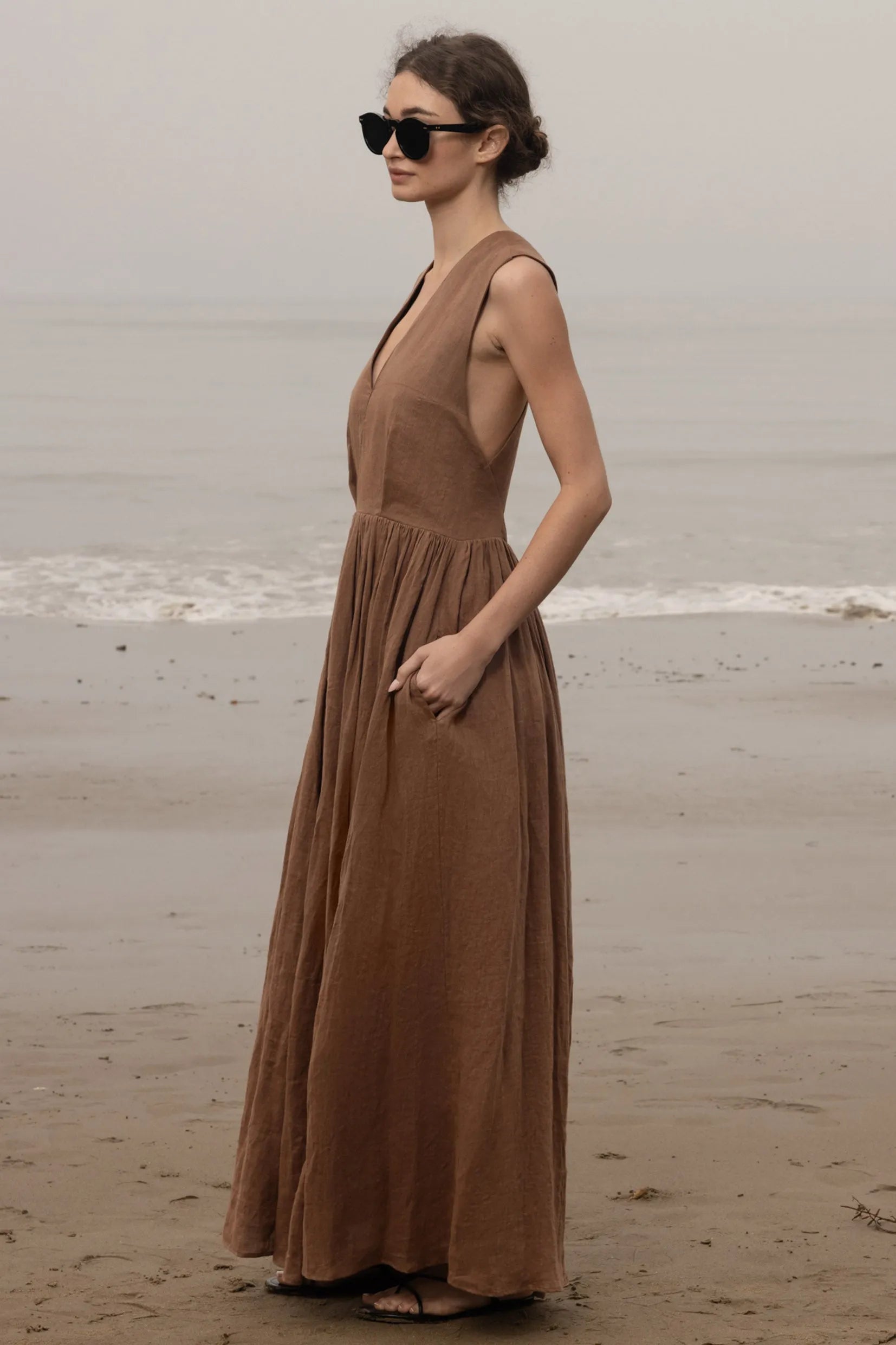 Corsica Dress - Sable Tissue Linen - Heidi Merrick