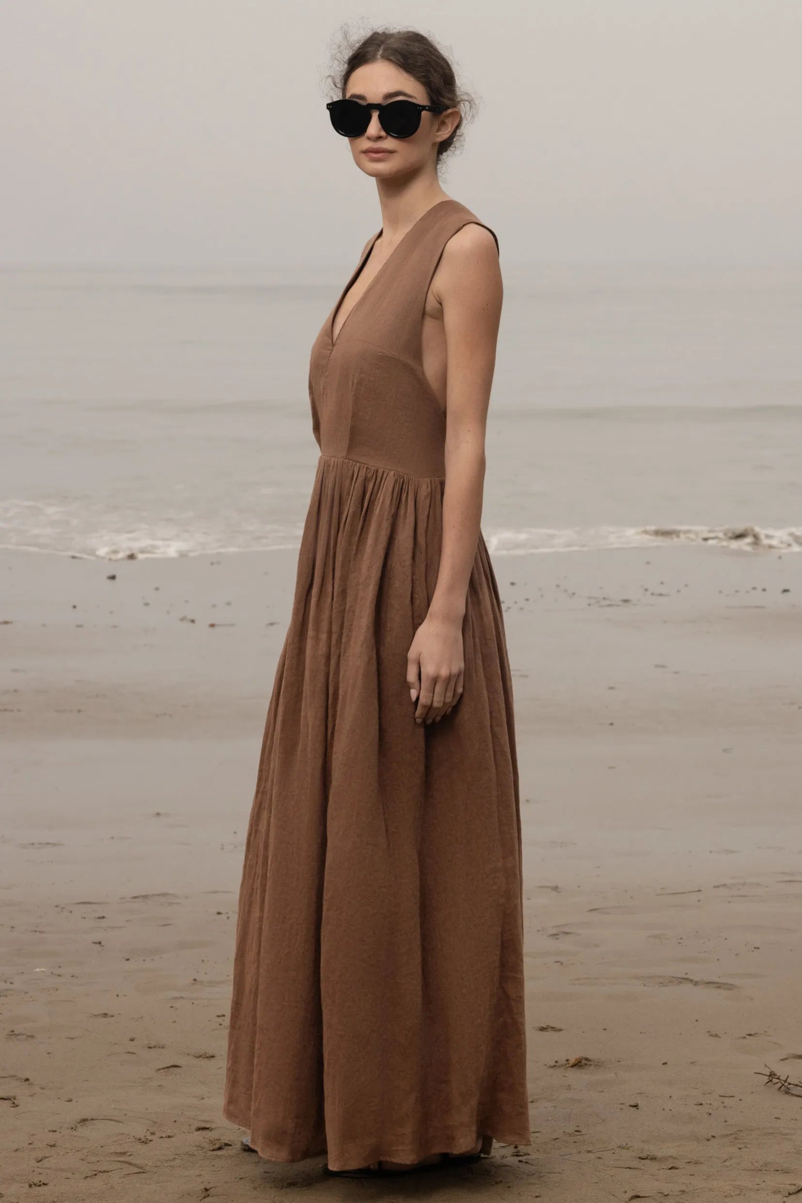 Corsica Dress - Sable Tissue Linen - Heidi Merrick