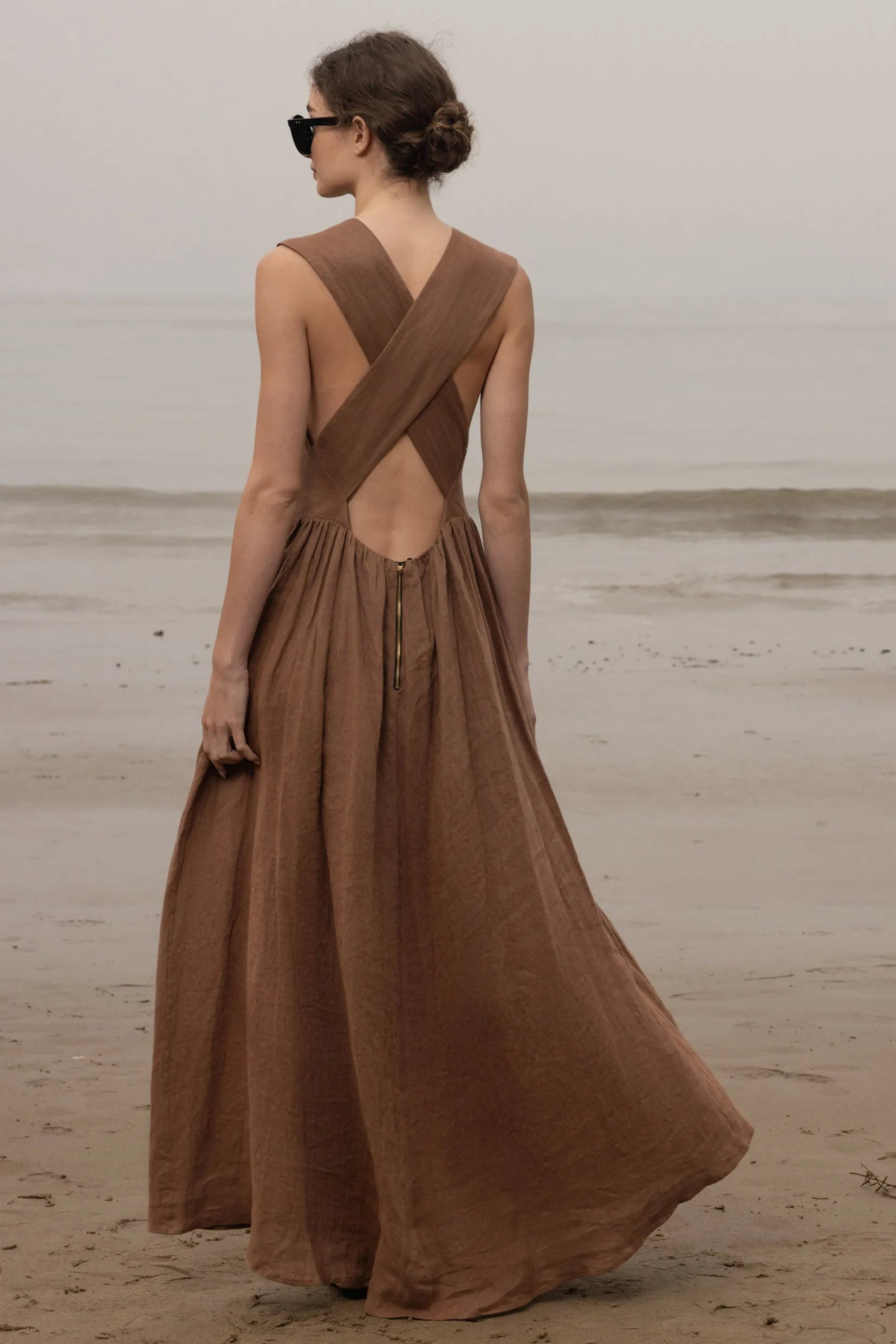 Corsica Dress - Sable Tissue Linen - Heidi Merrick