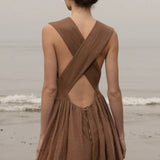 Corsica Dress - Sable Tissue Linen - Heidi Merrick