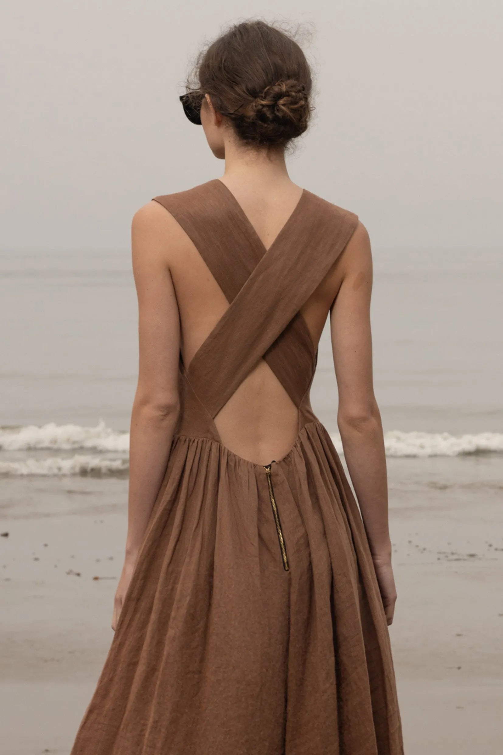 Corsica Dress - Sable Tissue Linen - Heidi Merrick