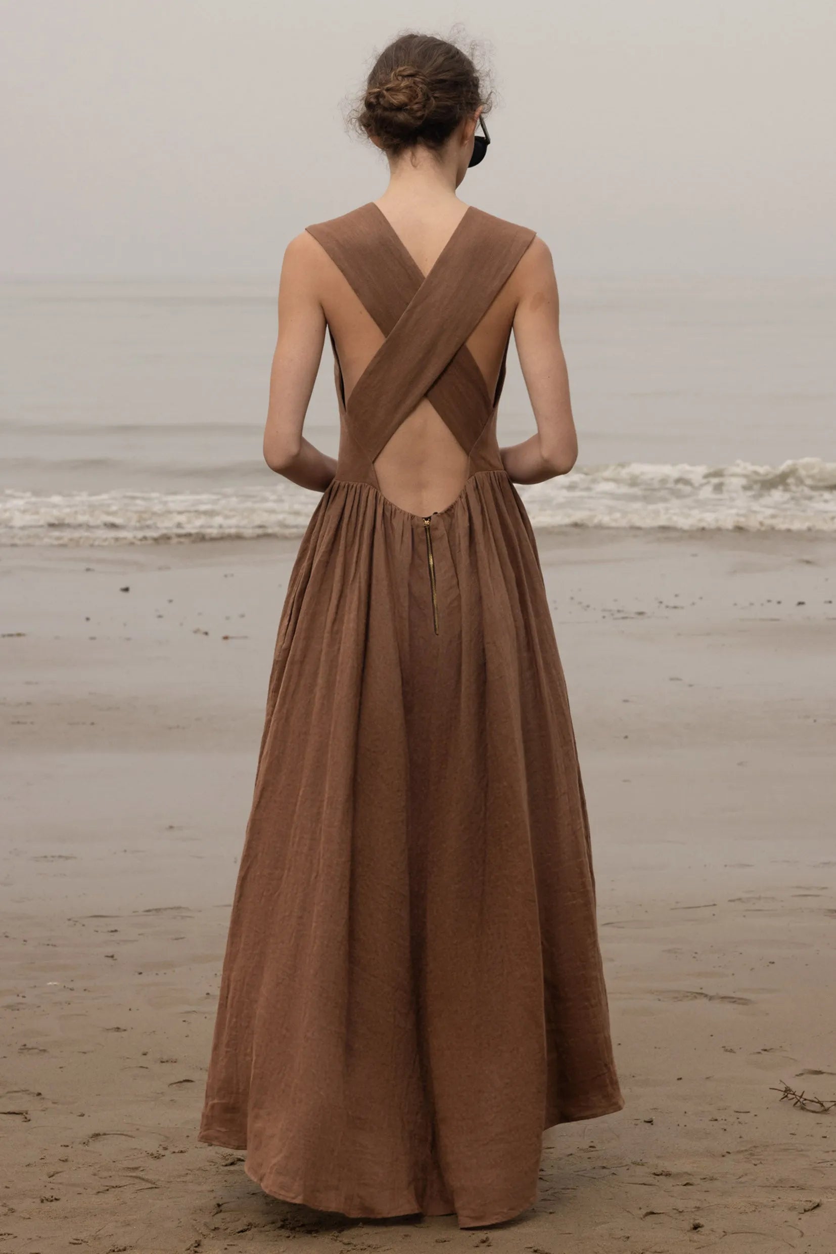 Corsica Dress - Sable Tissue Linen - Heidi Merrick