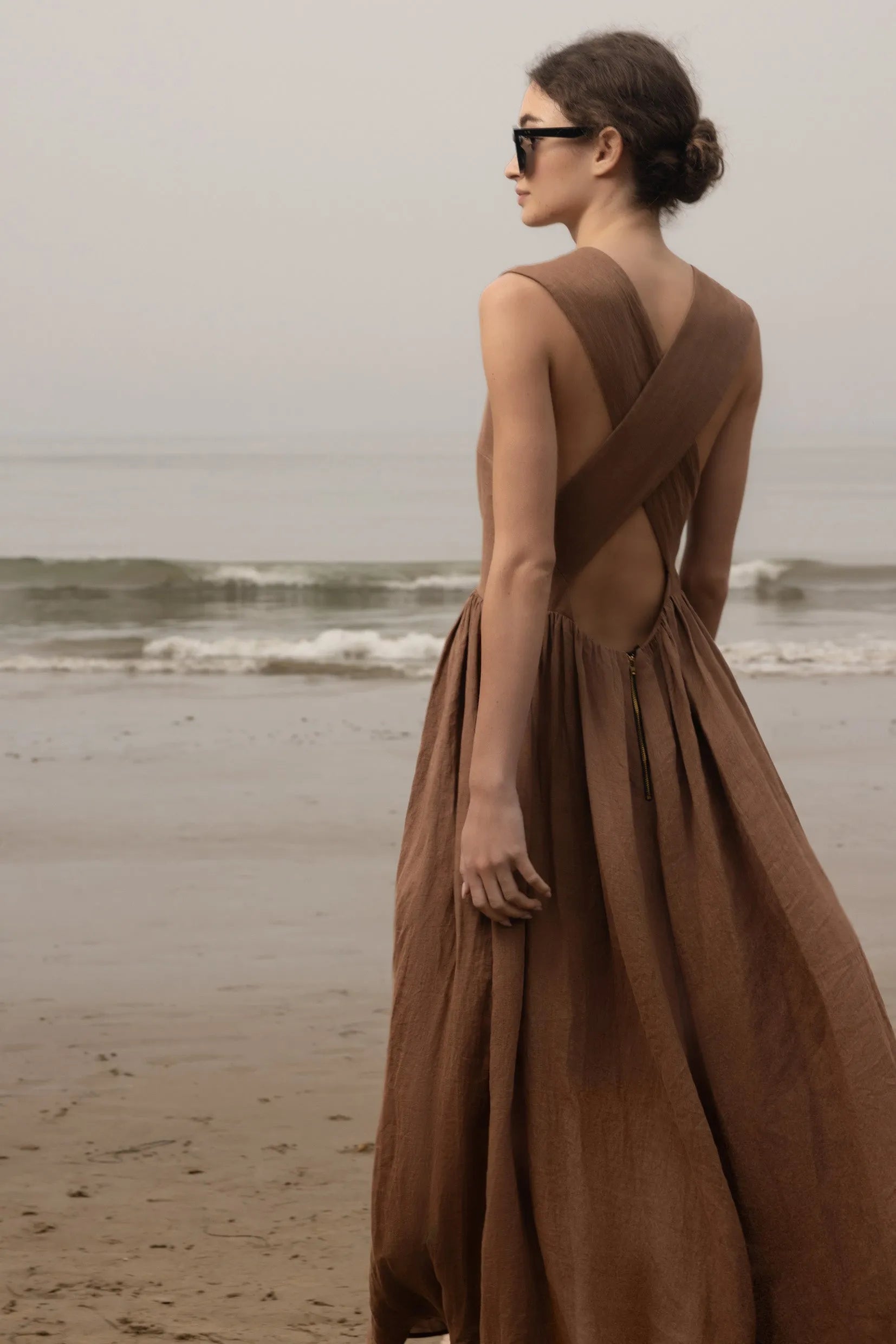 Corsica Dress - Sable Tissue Linen - Heidi Merrick