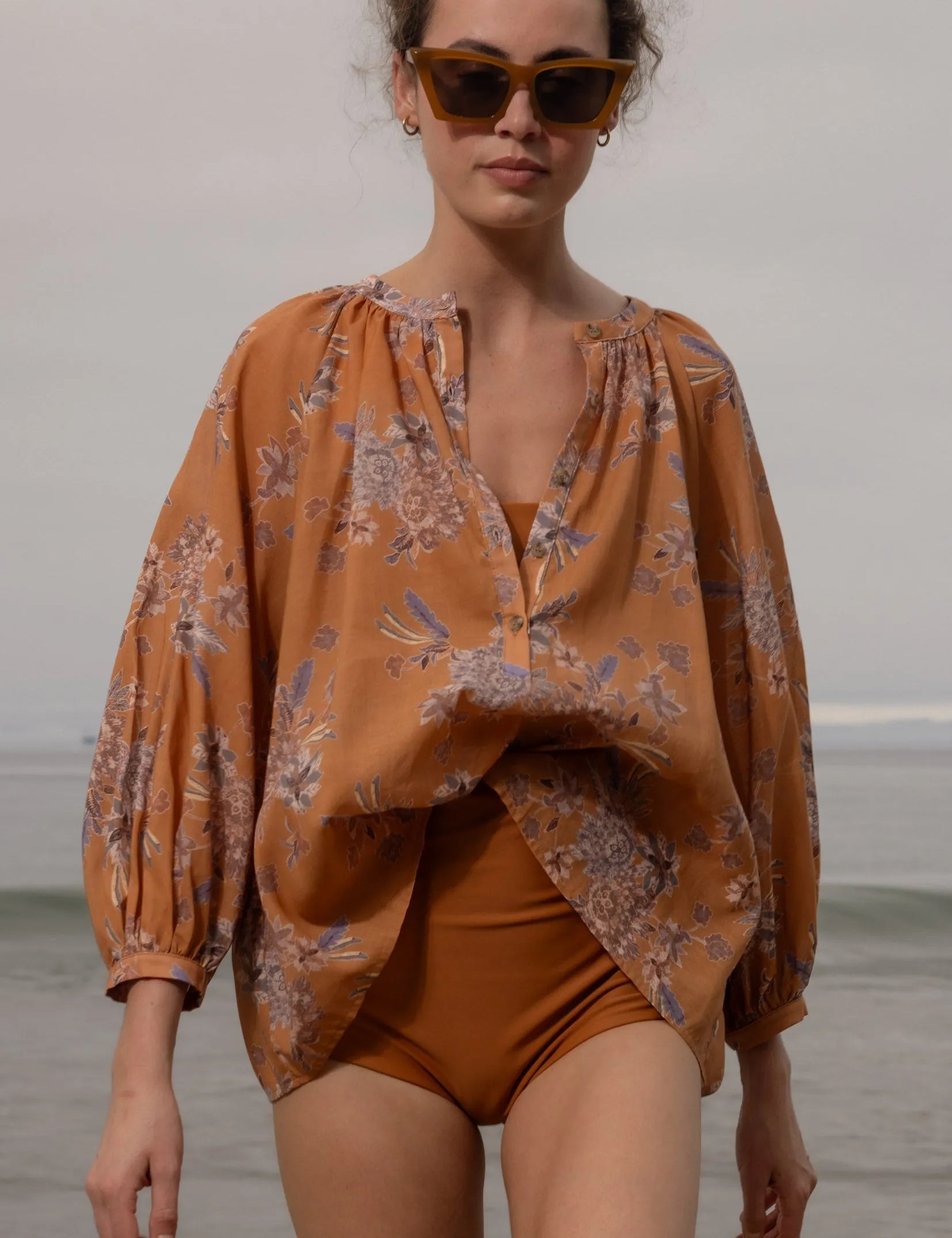 Pia Blouse - Orange Batik - Heidi Merrick
