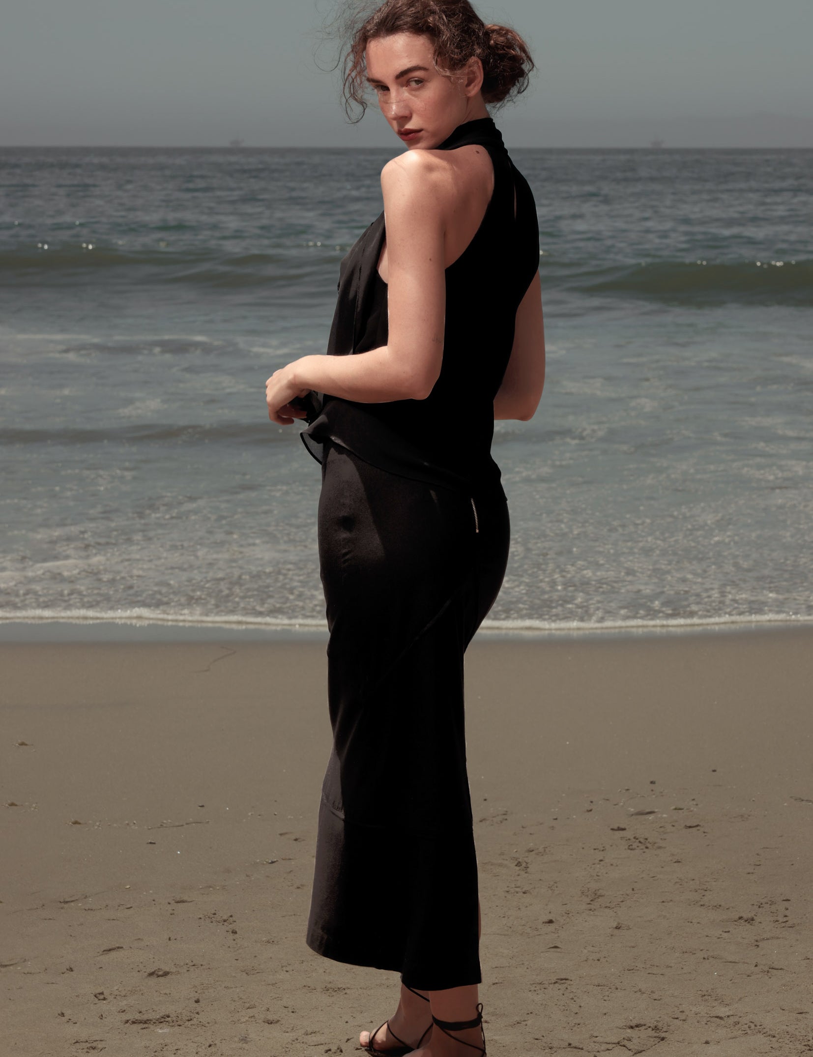 Geometry Skirt - Black Silk Noil - Heidi Merrick