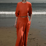 Marbella Skirt - Vermilion Tissue Linen - Heidi Merrick