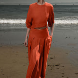 Marbella Skirt - Vermilion Tissue Linen - Heidi Merrick