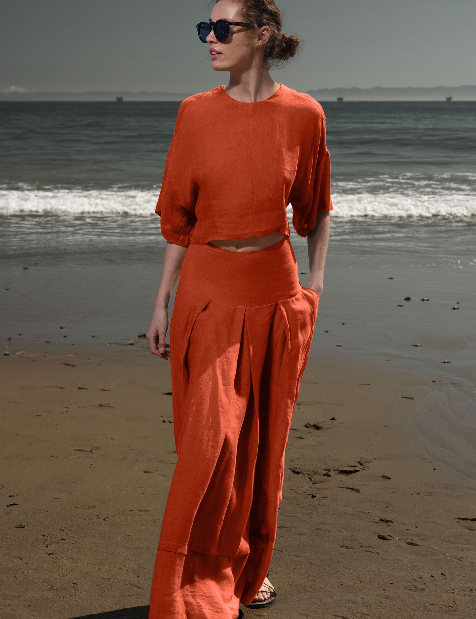 Marbella Skirt - Vermilion Tissue Linen - Heidi Merrick