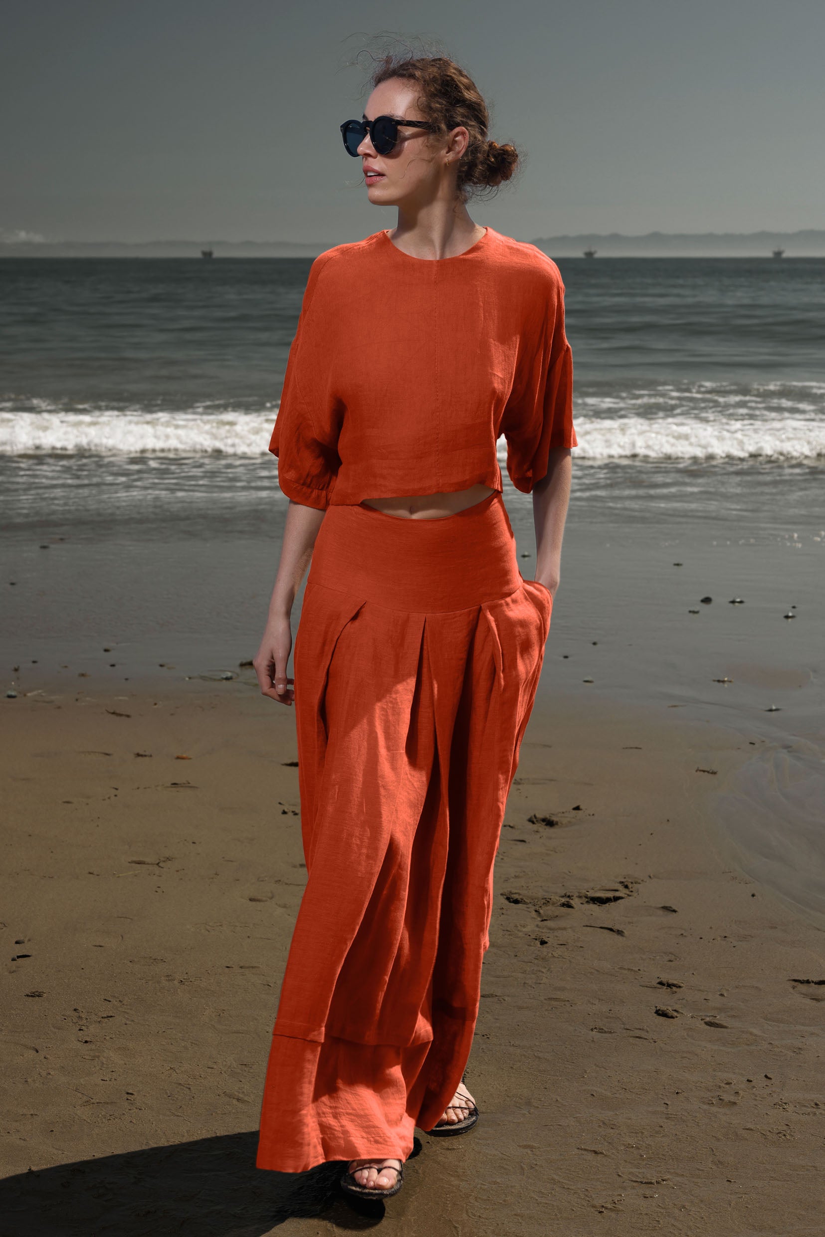Marbella Skirt - Vermilion Tissue Linen - Heidi Merrick