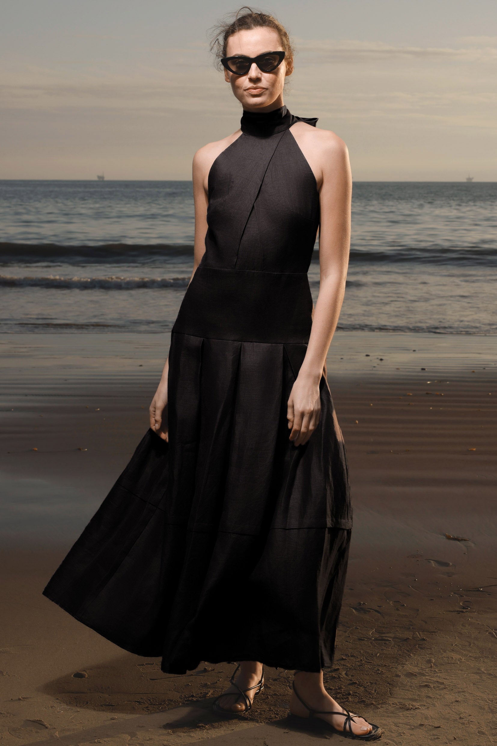 Nysa Dress - Black Linen - Heidi Merrick