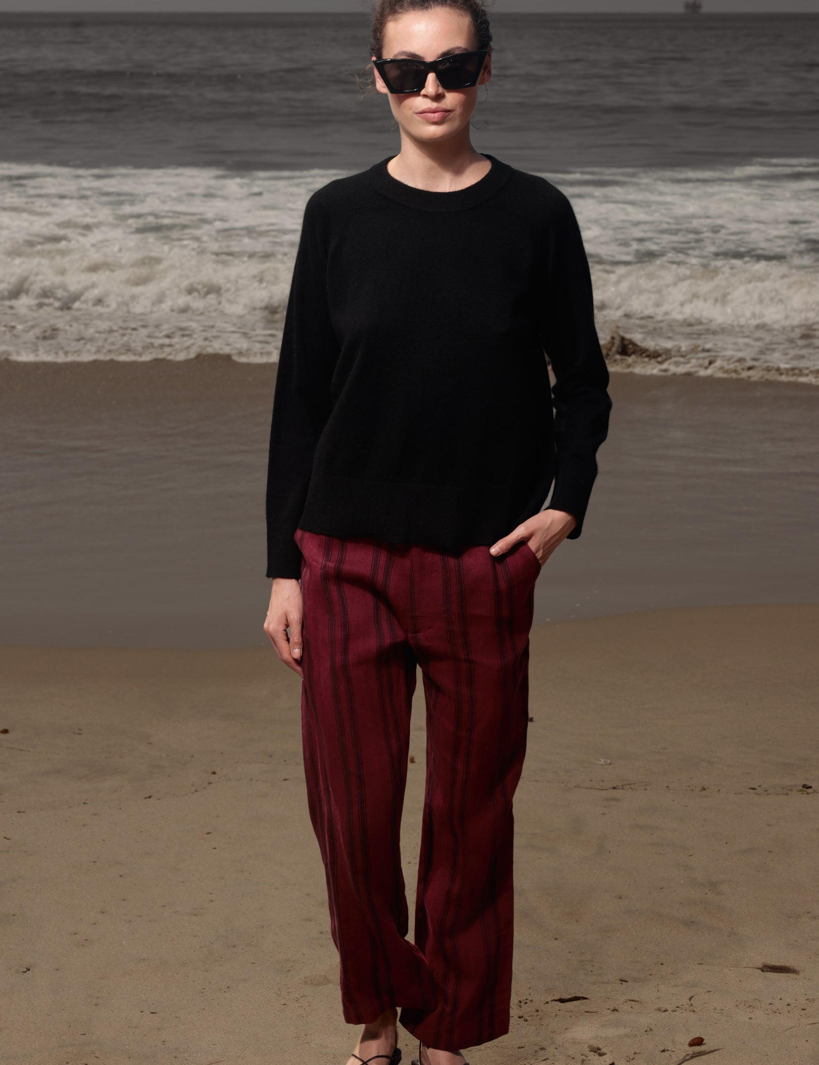 Serge Pant - Burgundy Moroccan Stripe - Heidi Merrick