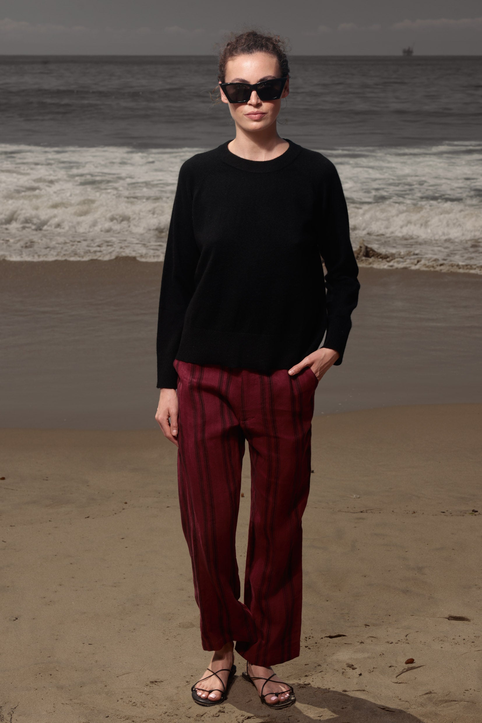 Serge Pant - Burgundy Moroccan Stripe - Heidi Merrick