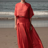 Marbella Skirt - Vermilion Tissue Linen - Heidi Merrick