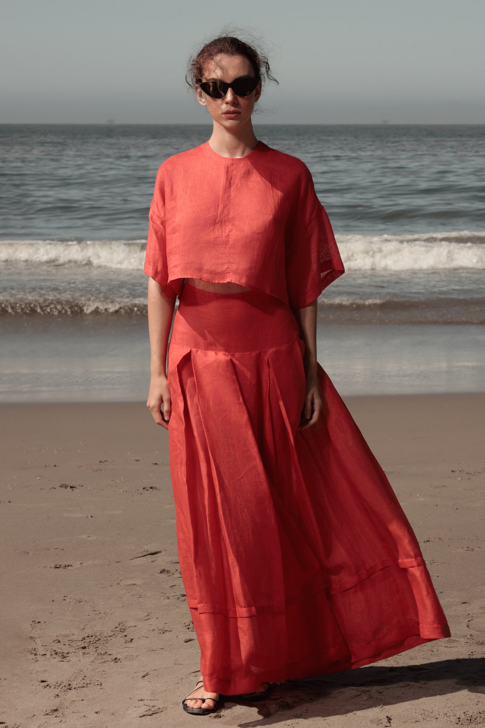 Marbella Skirt - Vermilion Tissue Linen - Heidi Merrick