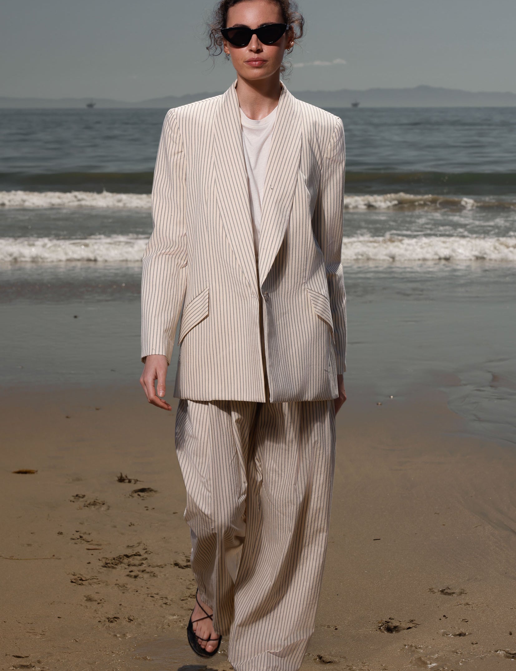 Zelda Blazer - Cream Ticking Stripe - Heidi Merrick