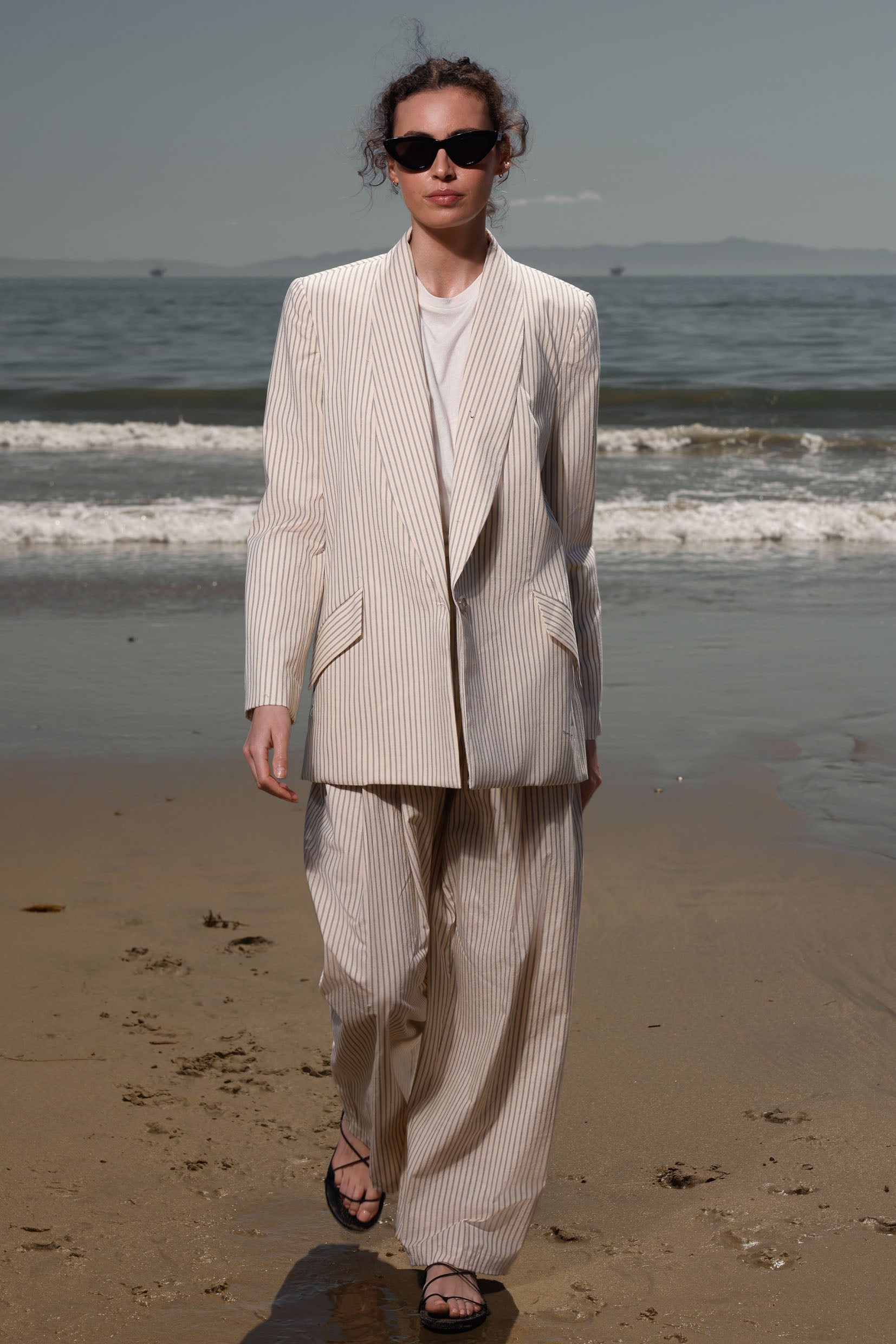 Zelda Blazer - Cream Ticking Stripe - Heidi Merrick