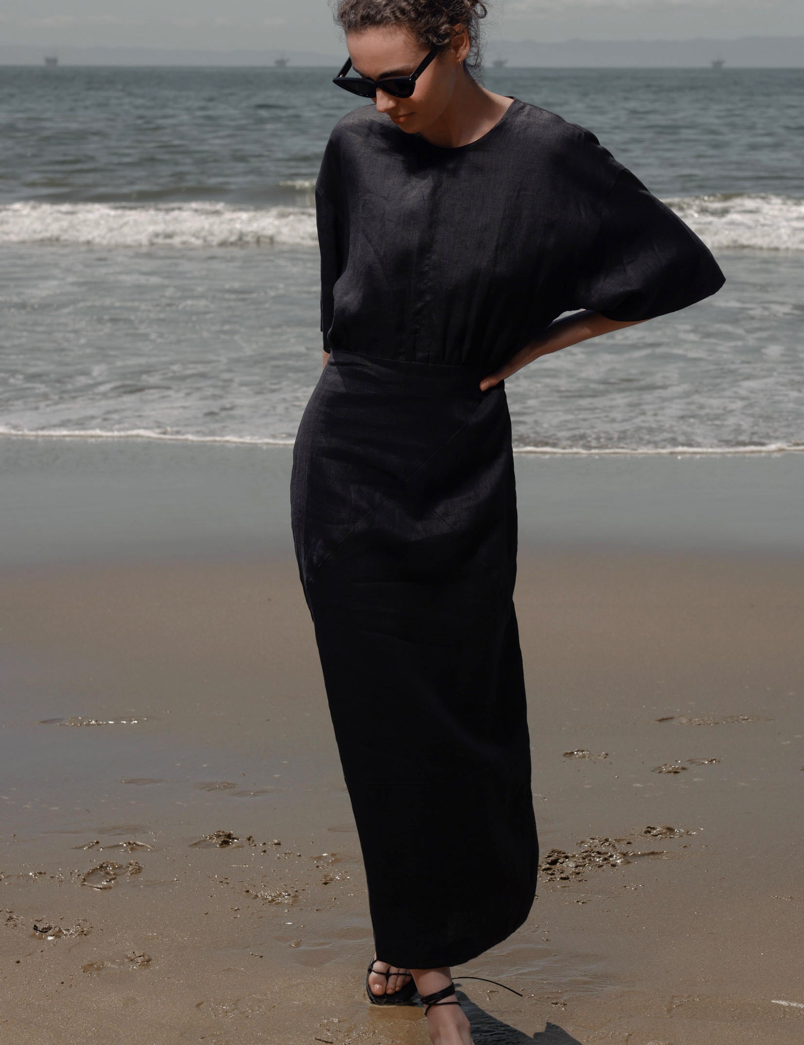 Fauna Dress - Black Linen - Heidi Merrick