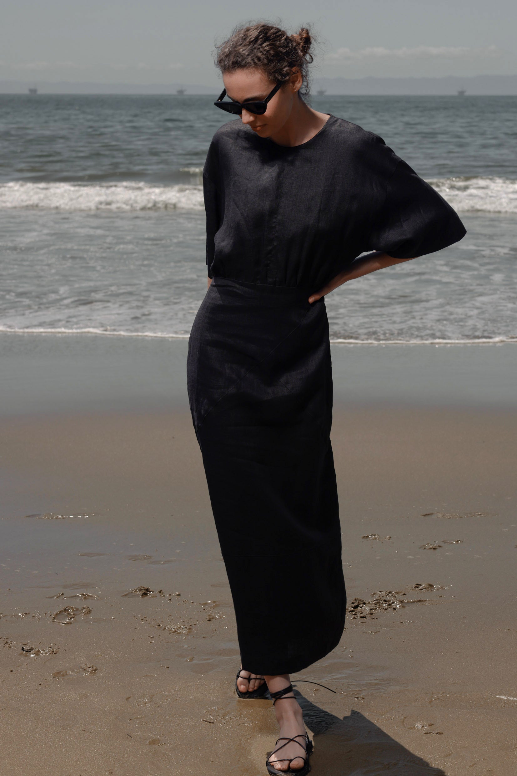 Fauna Dress - Black Linen - Heidi Merrick