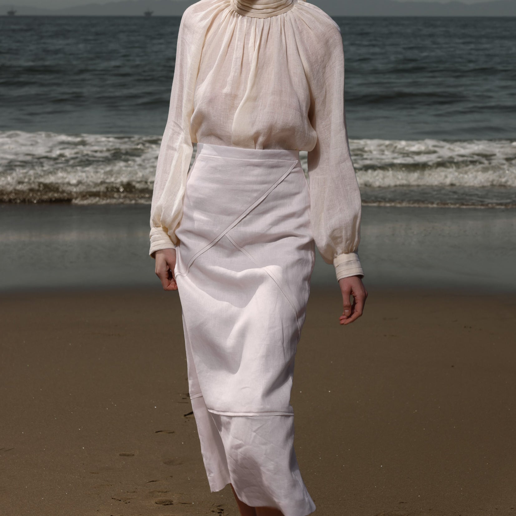 Geometry Skirt -Cream Linen - Heidi Merrick
