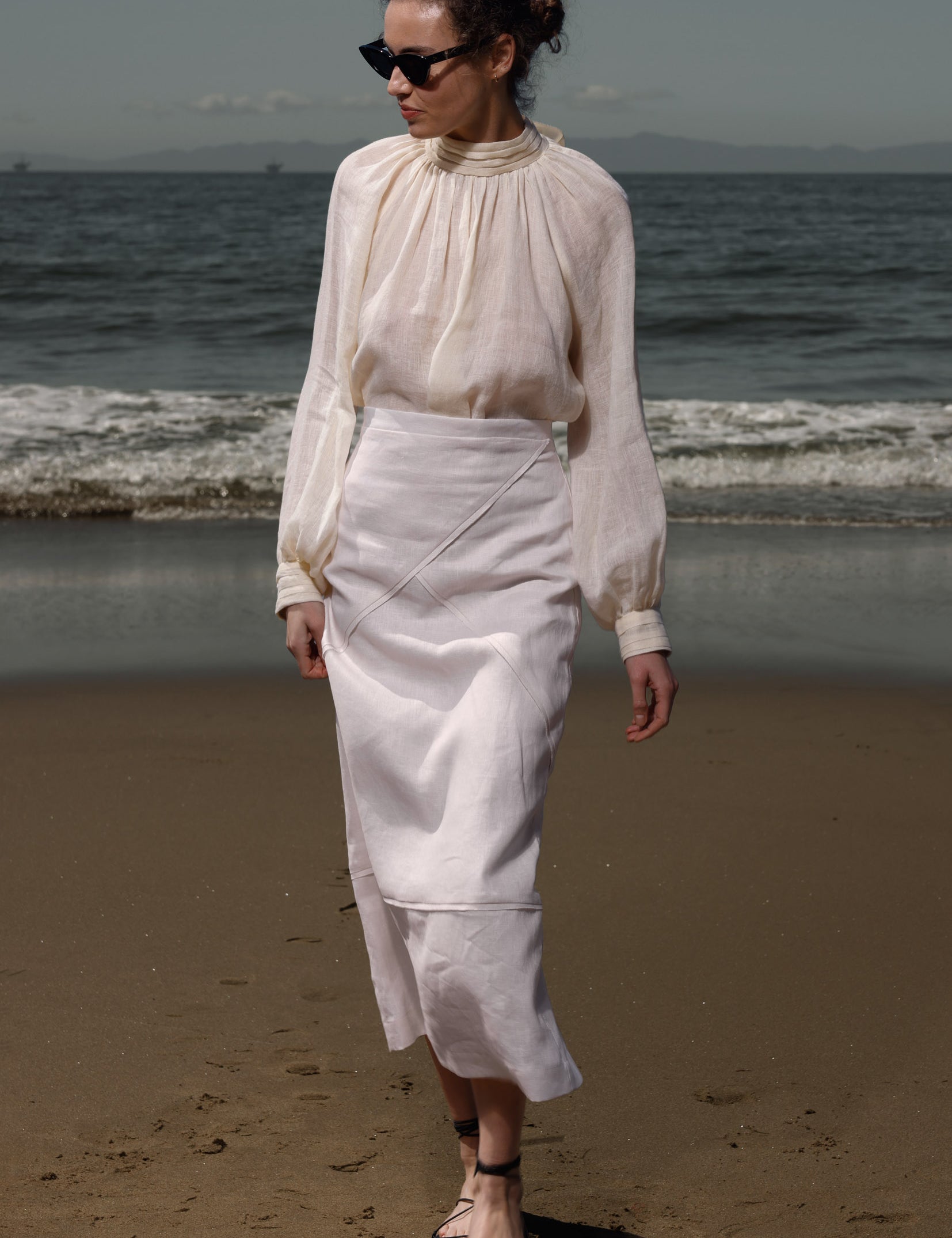 Geometry Skirt -Cream Linen - Heidi Merrick