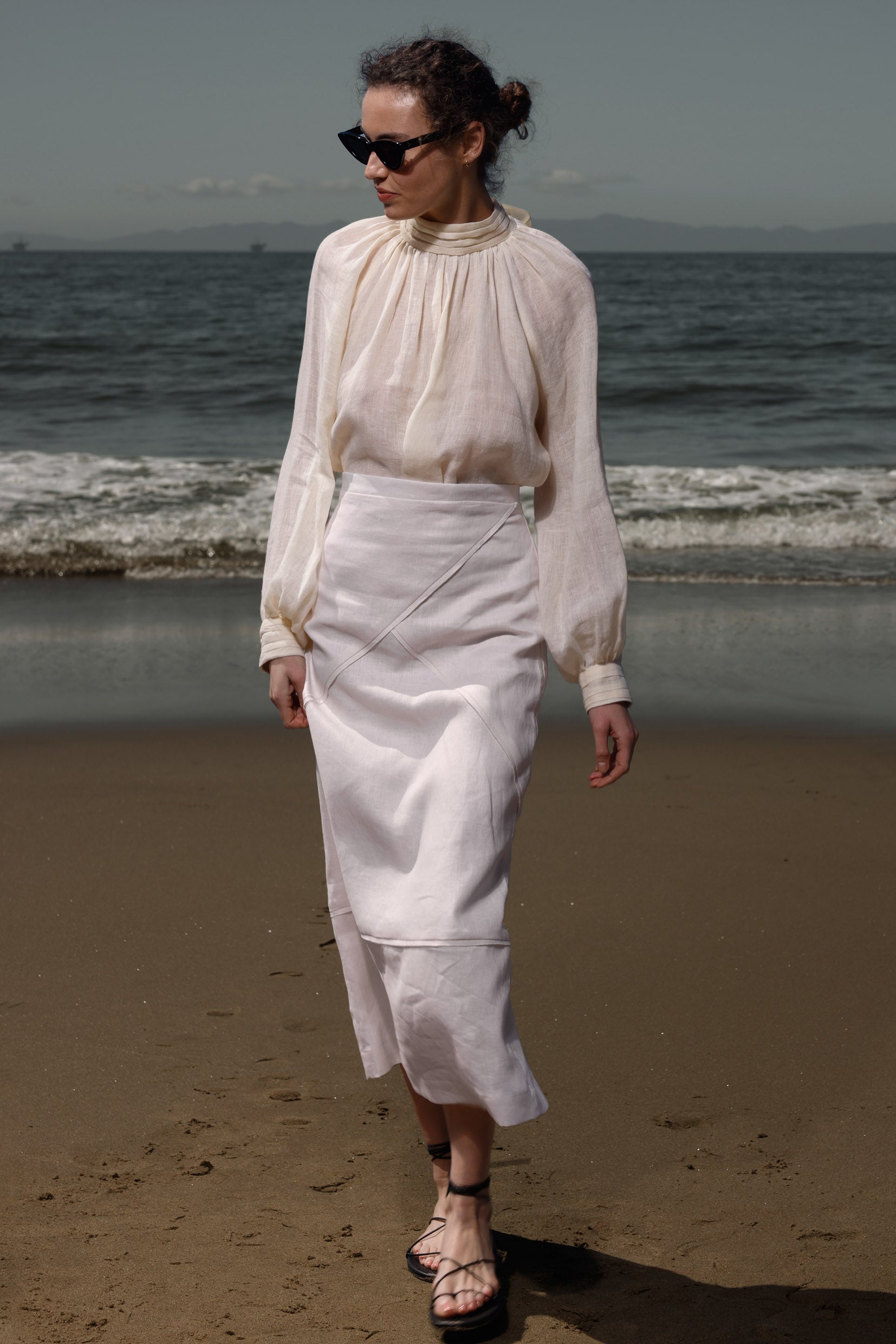 Geometry Skirt -Cream Linen - Heidi Merrick