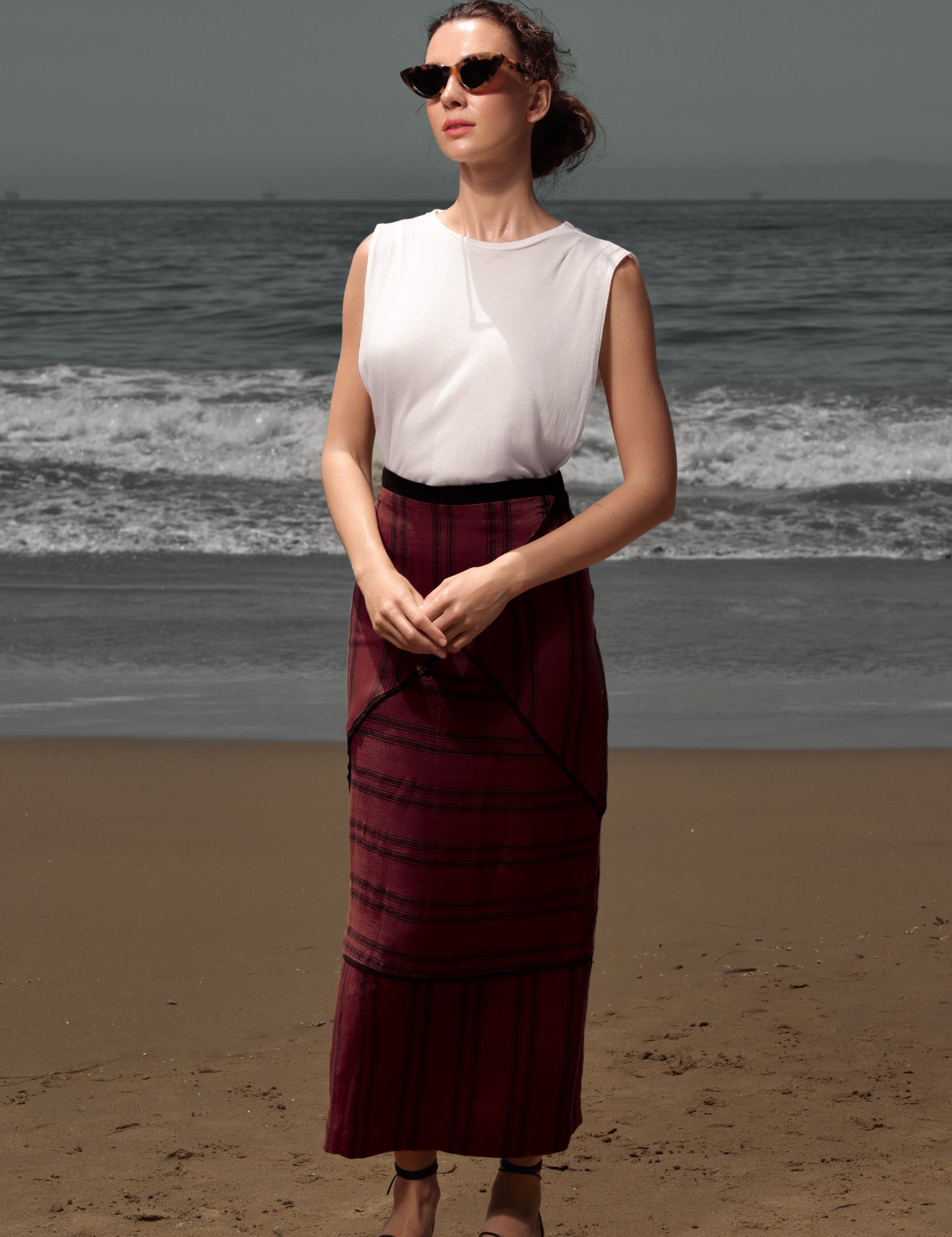 Geometry Skirt - Burgundy Moroccan Stripe