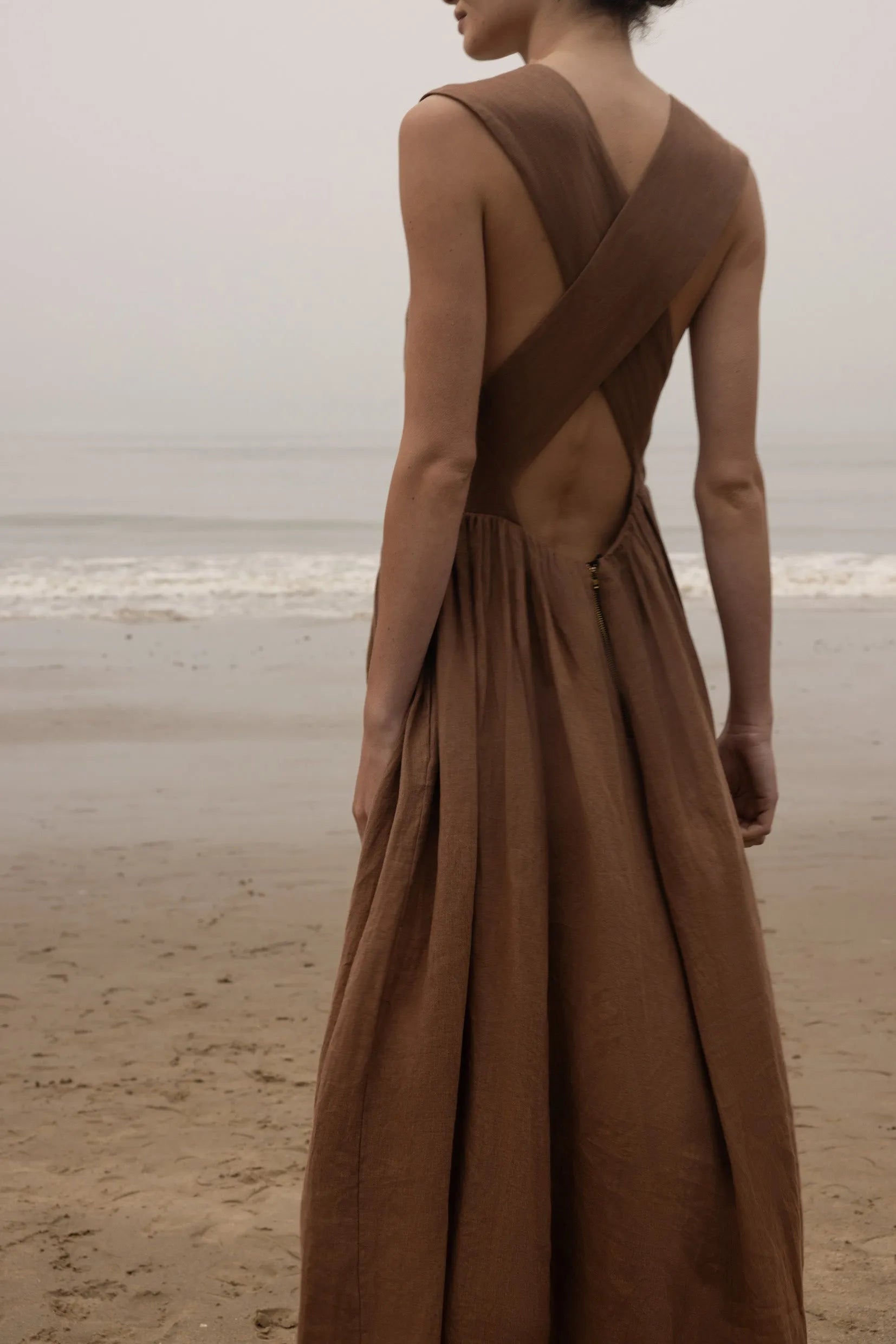 Corsica Dress - Sable Tissue Linen - Heidi Merrick