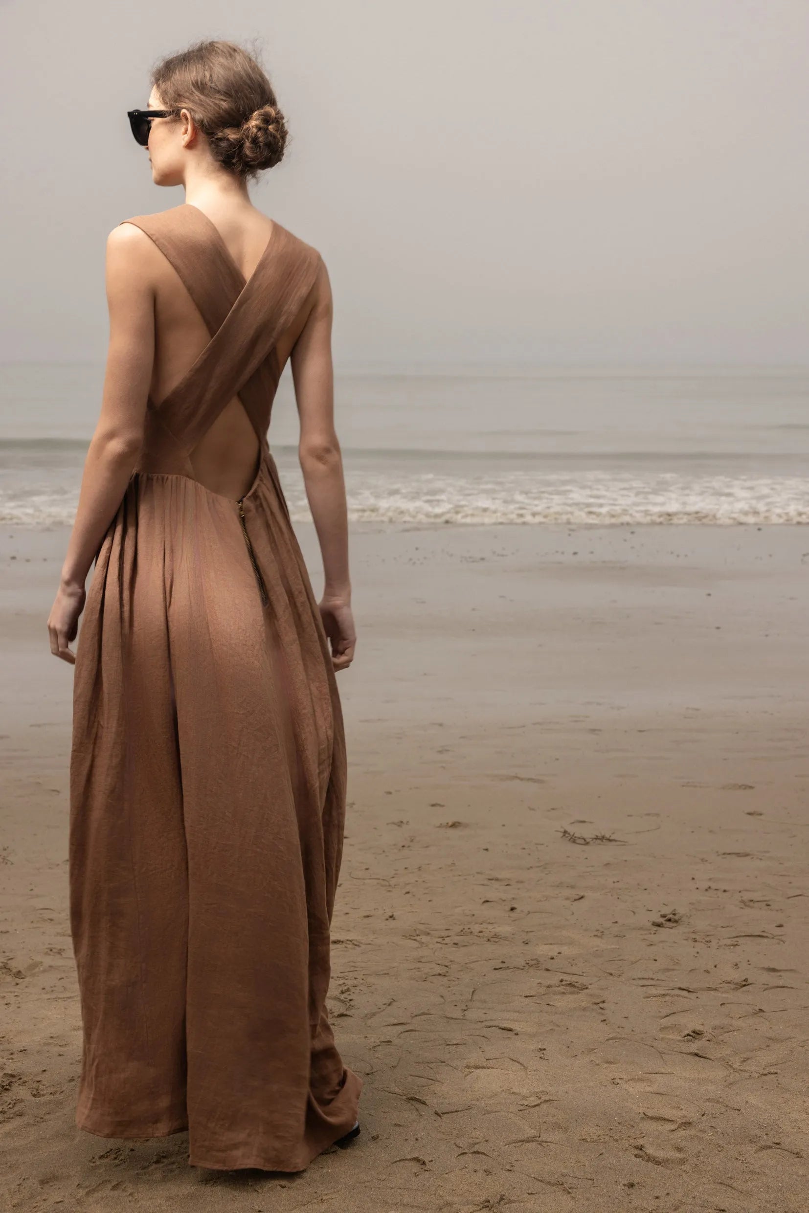 Corsica Dress - Sable Tissue Linen - Heidi Merrick