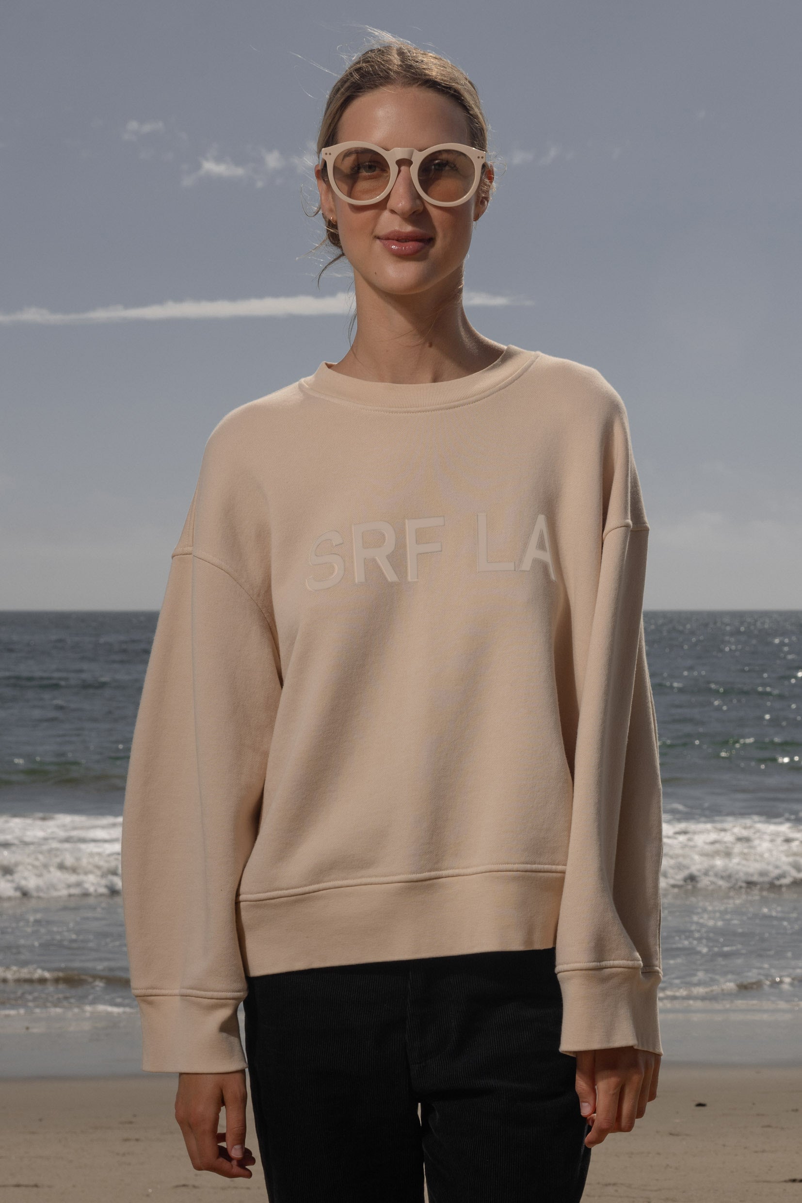 Barrel Sleeve SRF LA Crewneck - Ivory on Antique Cream - Heidi Merrick