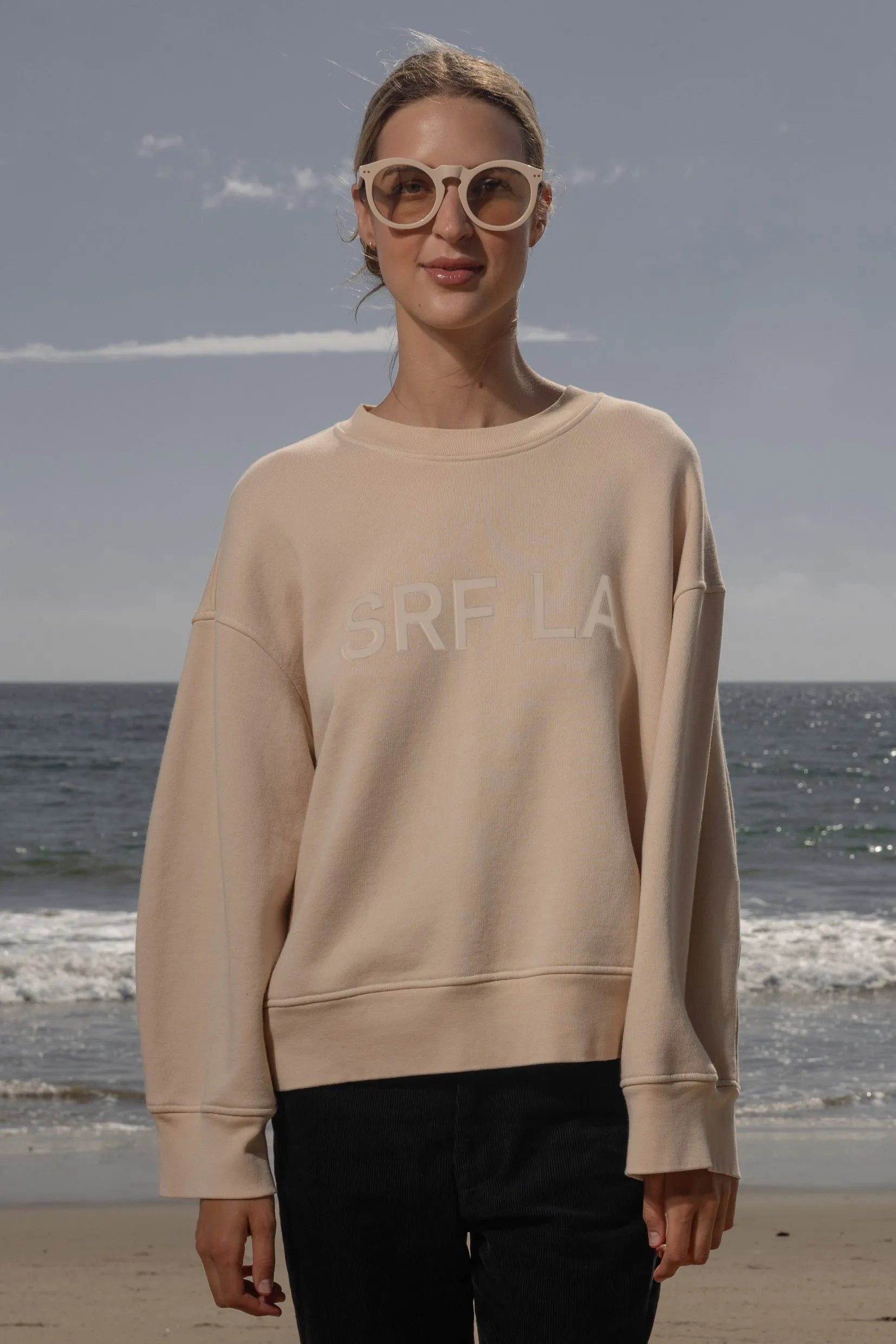 Barrel Sleeve SRF LA Crewneck - Ivory on Antique Cream - Heidi Merrick