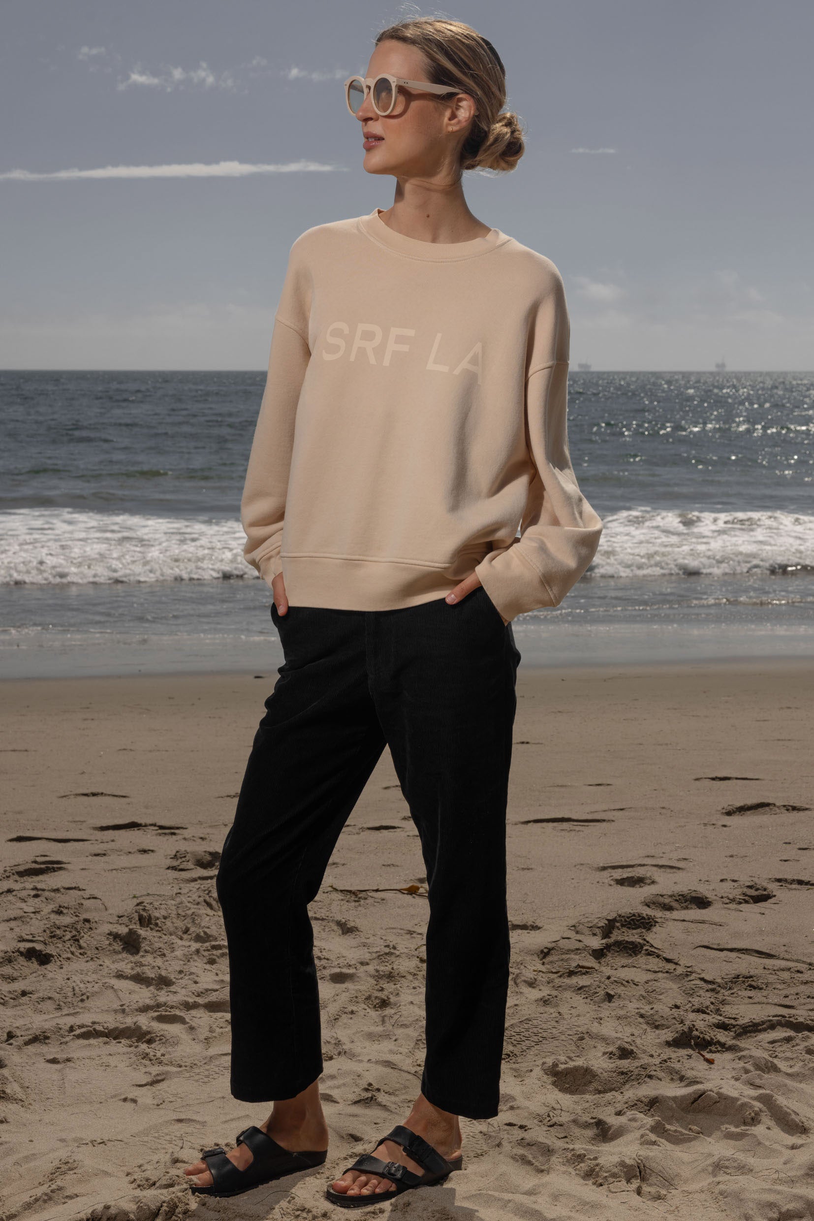 Barrel Sleeve SRF LA Crewneck - Ivory on Antique Cream - Heidi Merrick
