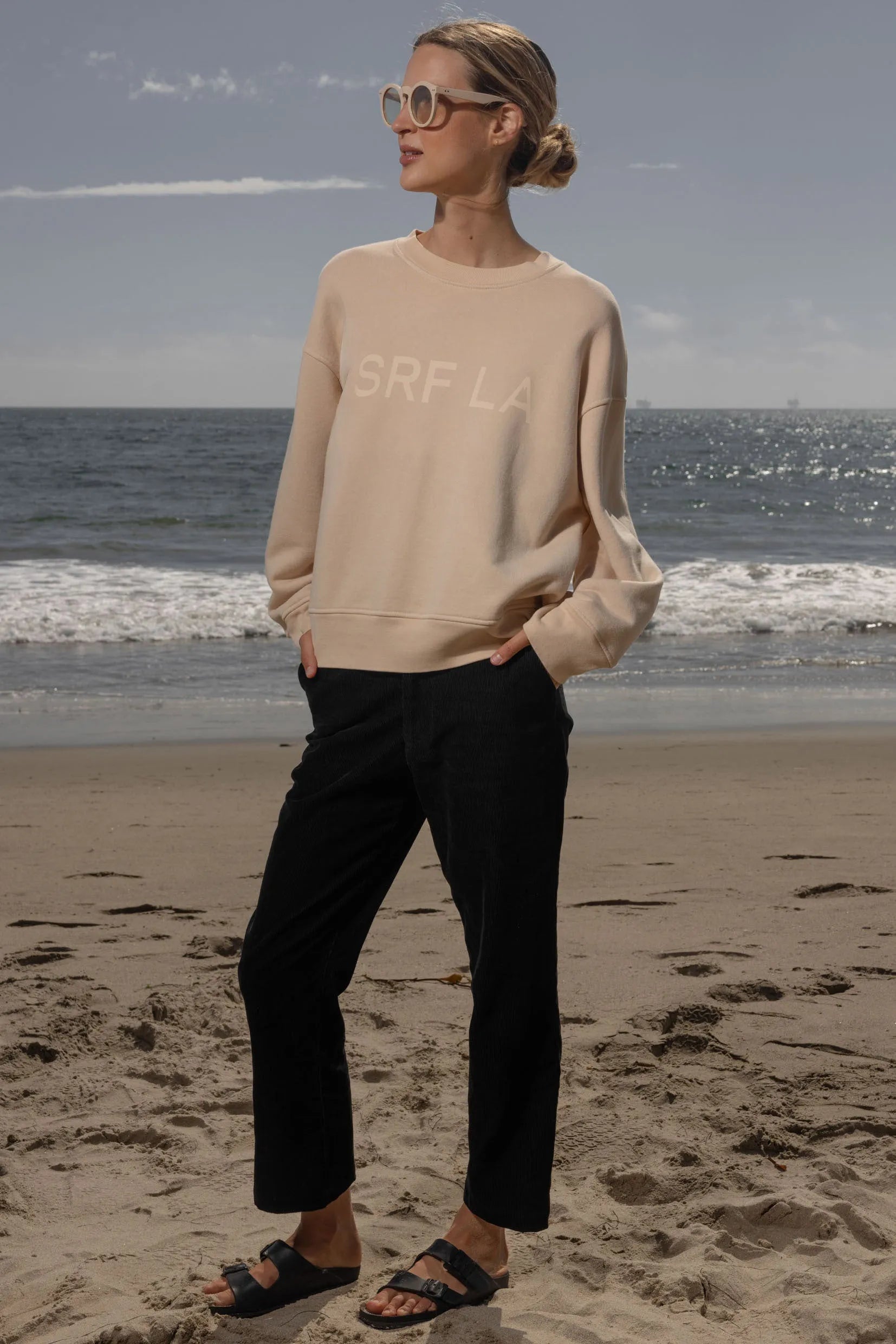 Barrel Sleeve SRF LA Crewneck - Ivory on Antique Cream - Heidi Merrick