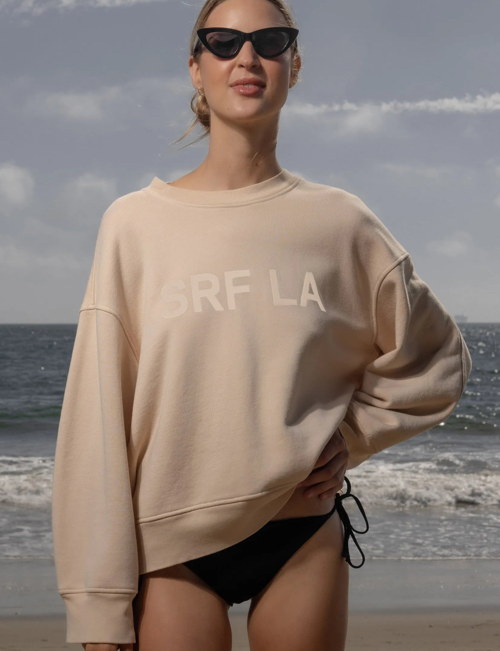 Barrel Sleeve SRF LA Crewneck - Ivory on Antique Cream - Heidi Merrick
