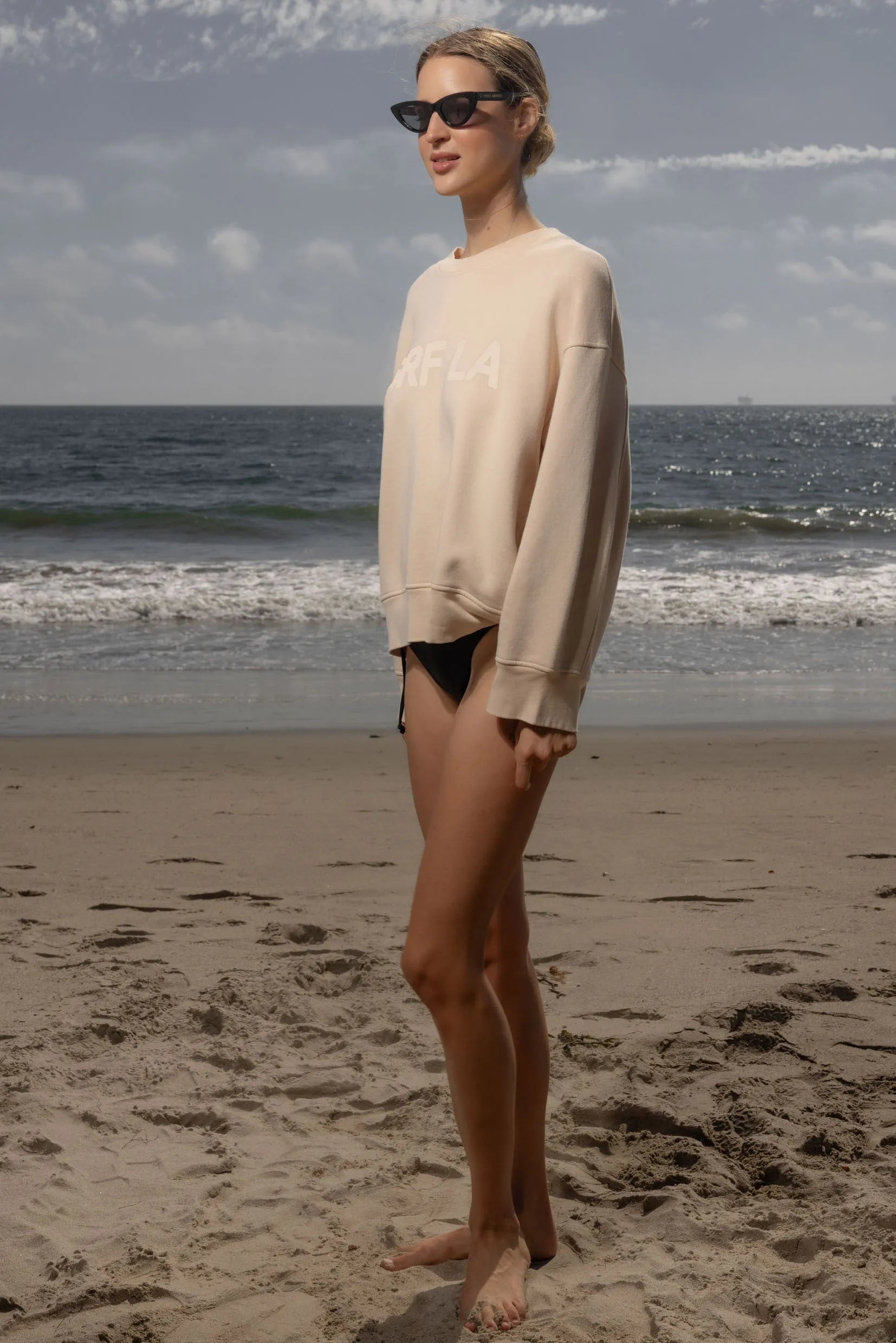 Barrel Sleeve SRF LA Crewneck - Ivory on Antique Cream - Heidi Merrick