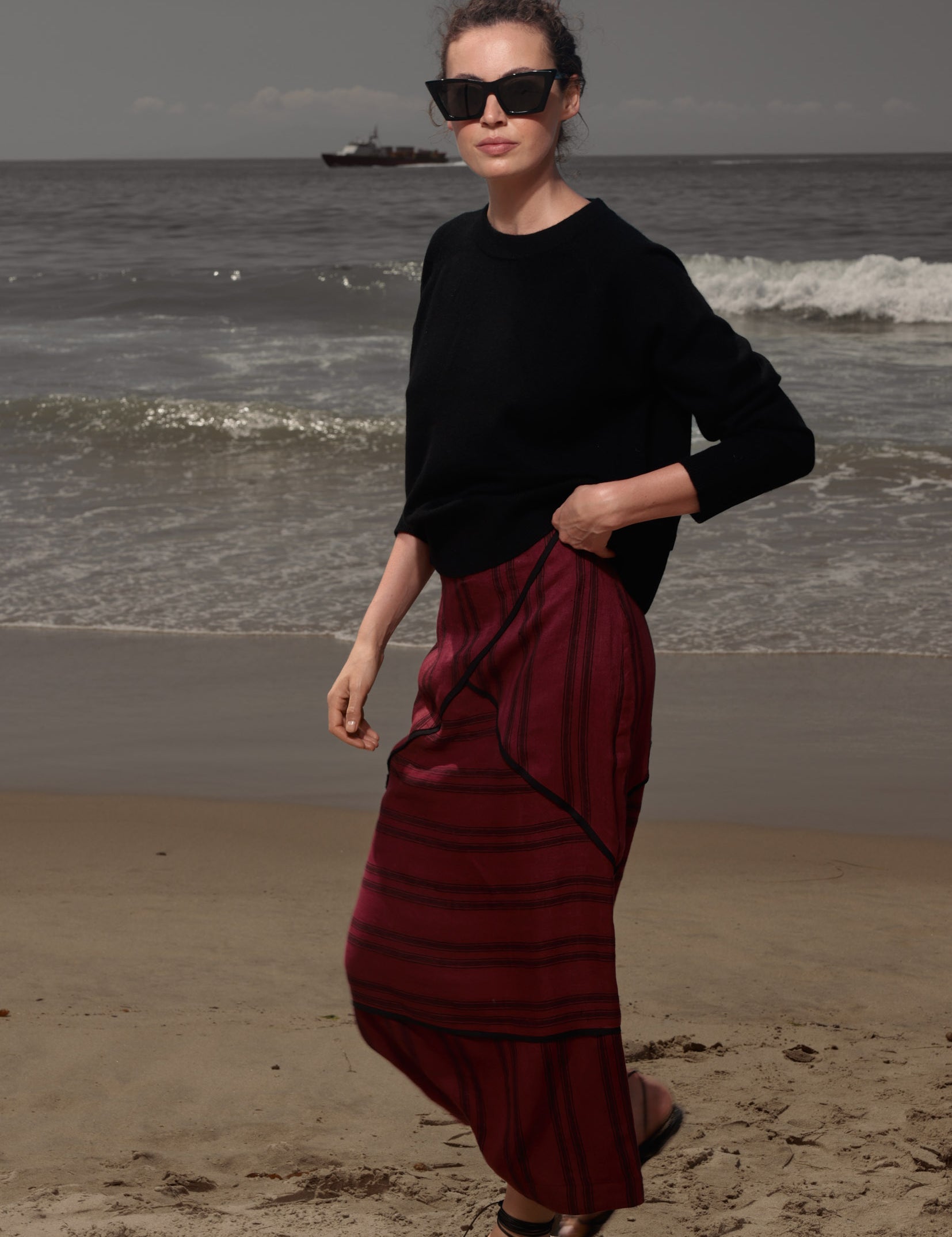 Geometry Skirt - Burgundy Moroccan Stripe - Heidi Merrick
