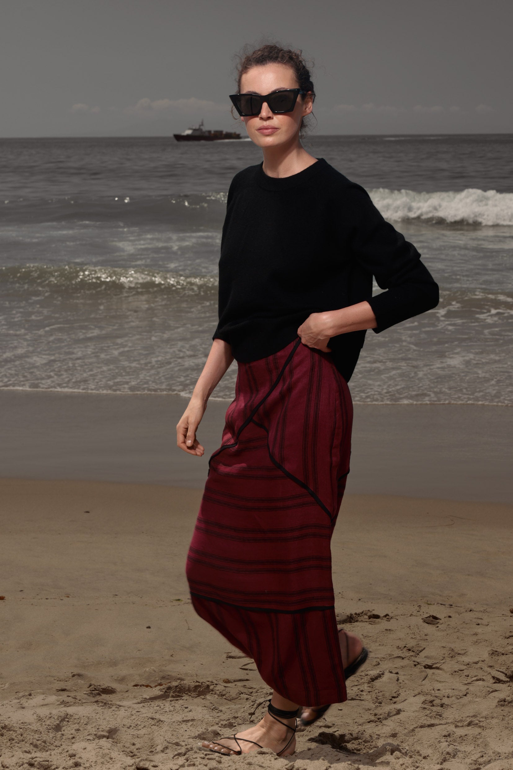 Geometry Skirt - Burgundy Moroccan Stripe - Heidi Merrick
