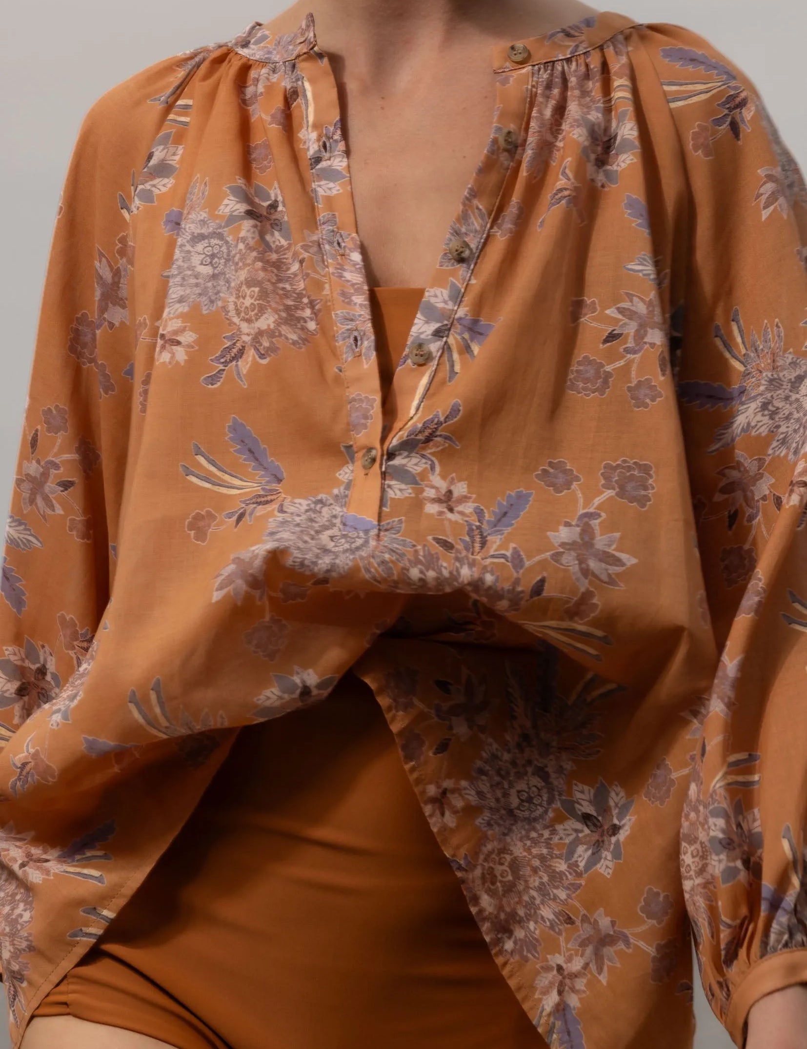 Pia Blouse - Orange Batik - Heidi Merrick