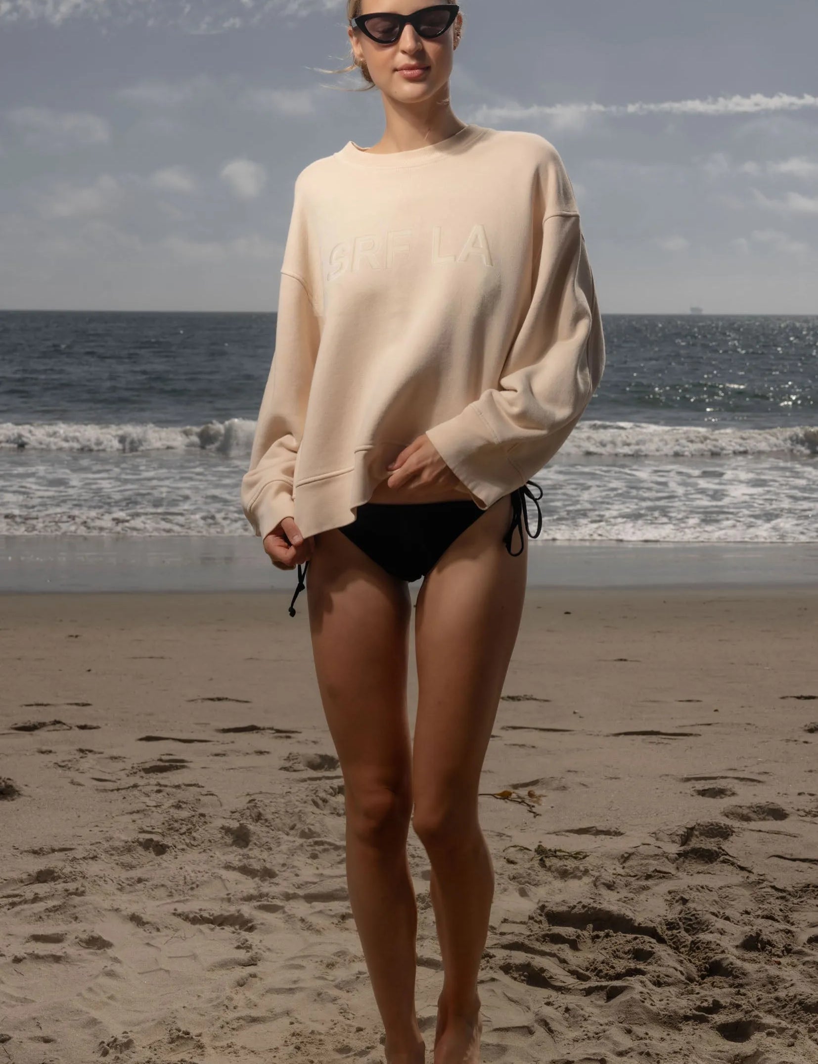 Barrel Sleeve SRF LA Crewneck - Ivory on Antique Cream - Heidi Merrick