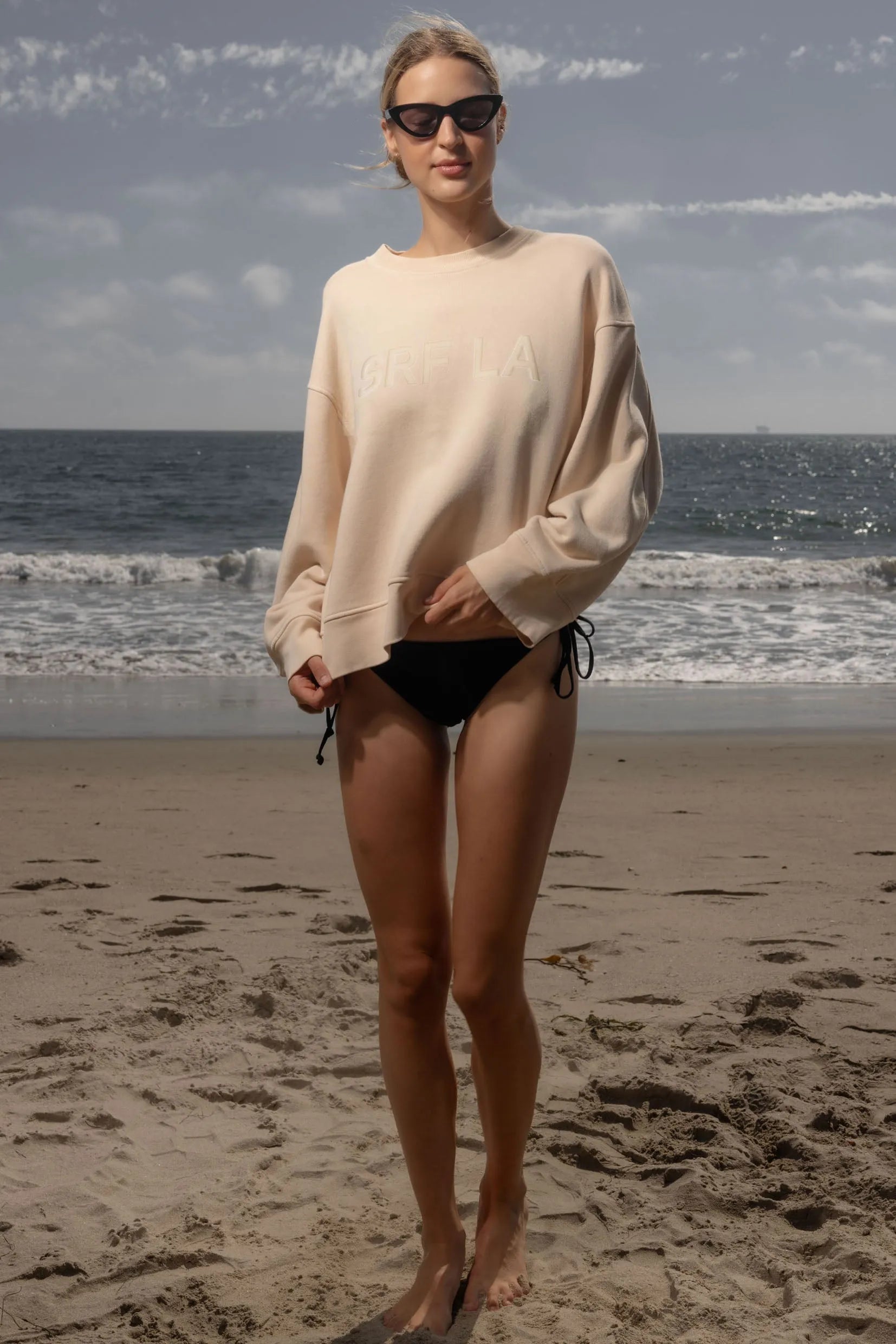 Barrel Sleeve SRF LA Crewneck - Ivory on Antique Cream - Heidi Merrick