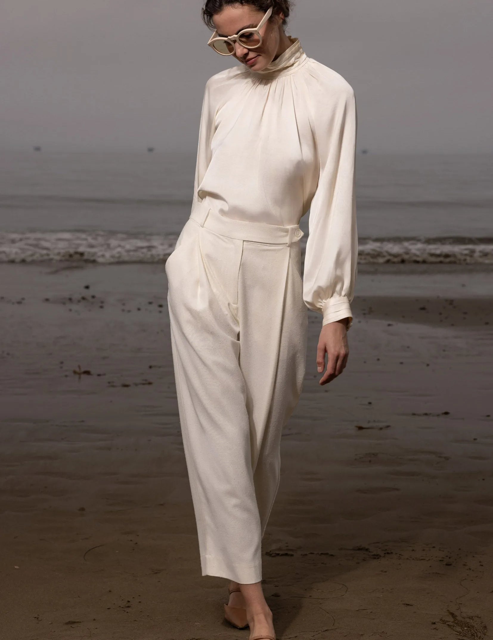 Baptise Pant - Ivory Silk Noil - Heidi Merrick