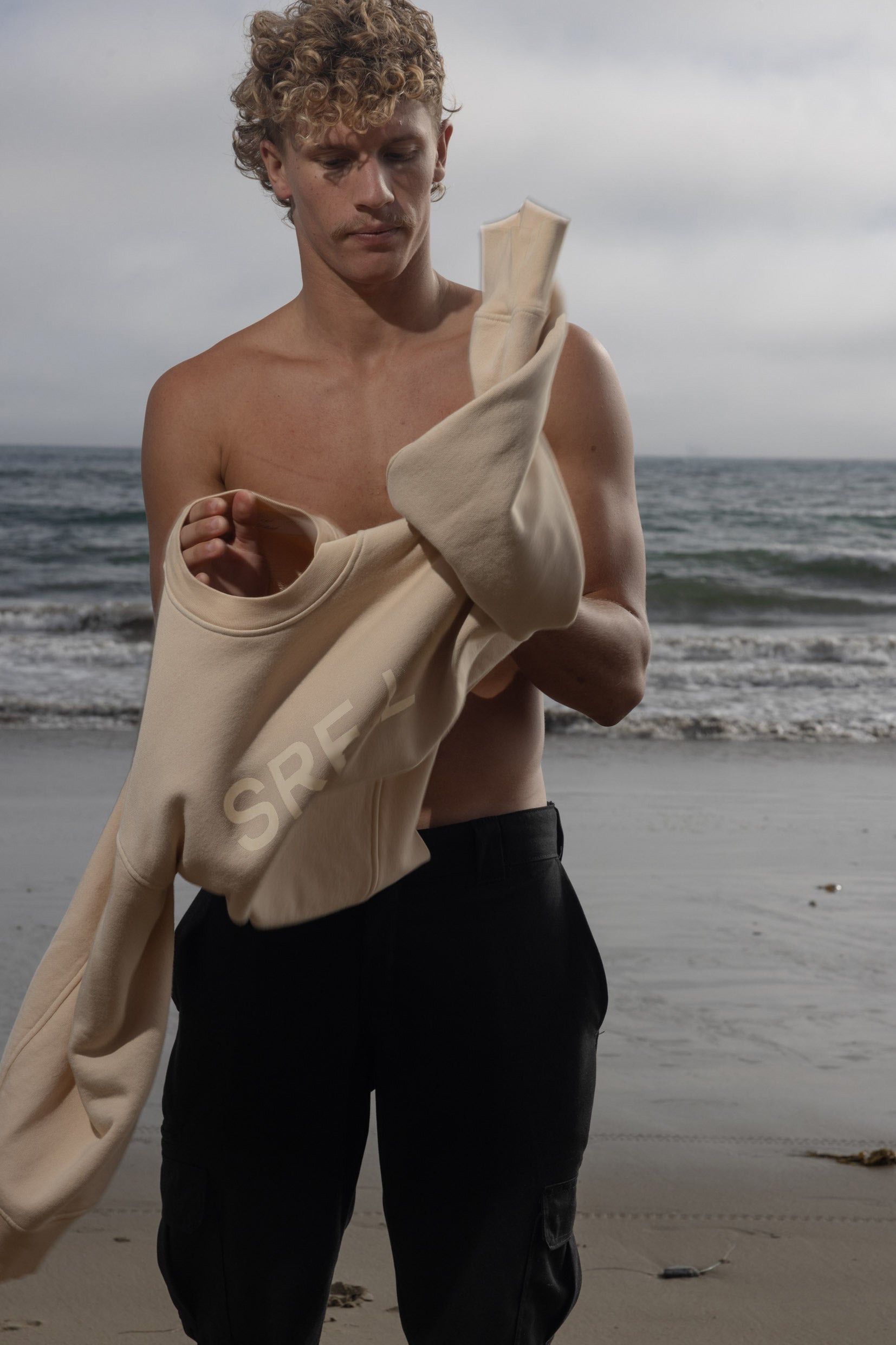 Barrel Sleeve SRF LA Crewneck - Ivory on Antique Cream - Heidi Merrick