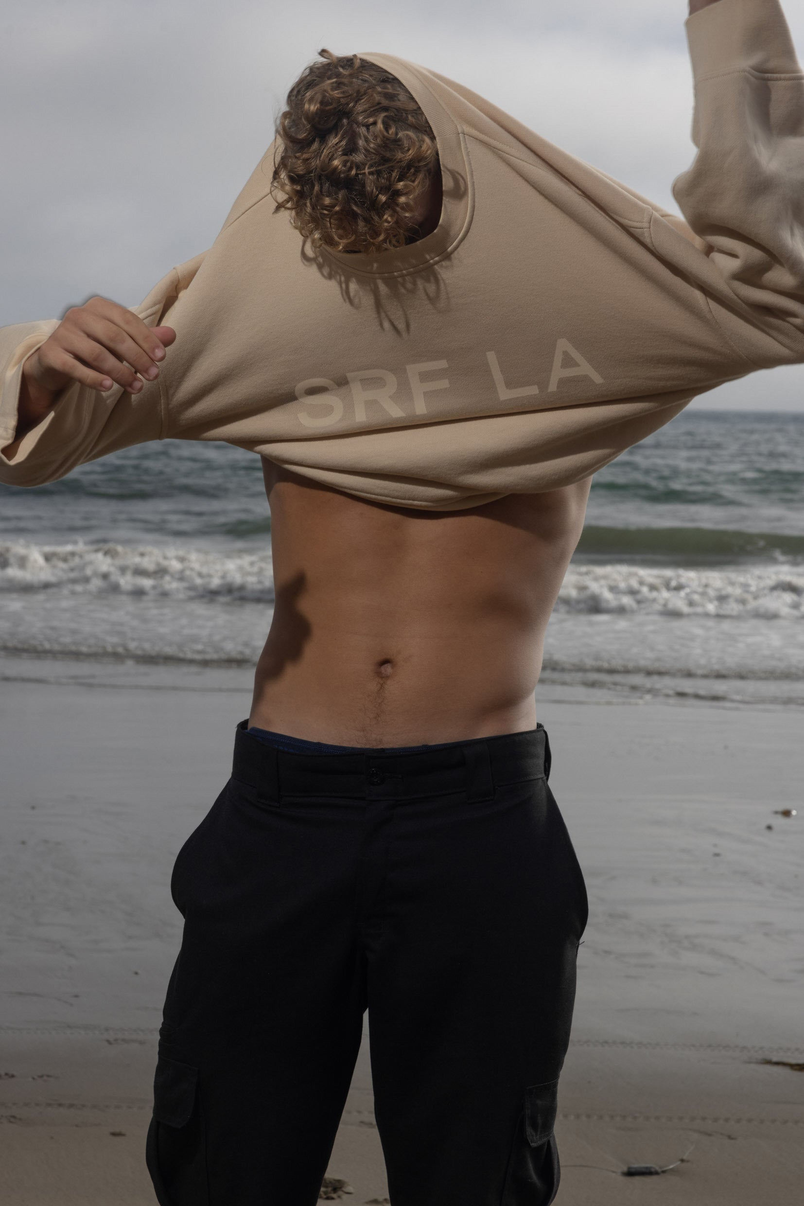 Barrel Sleeve SRF LA Crewneck - Ivory on Antique Cream - Heidi Merrick