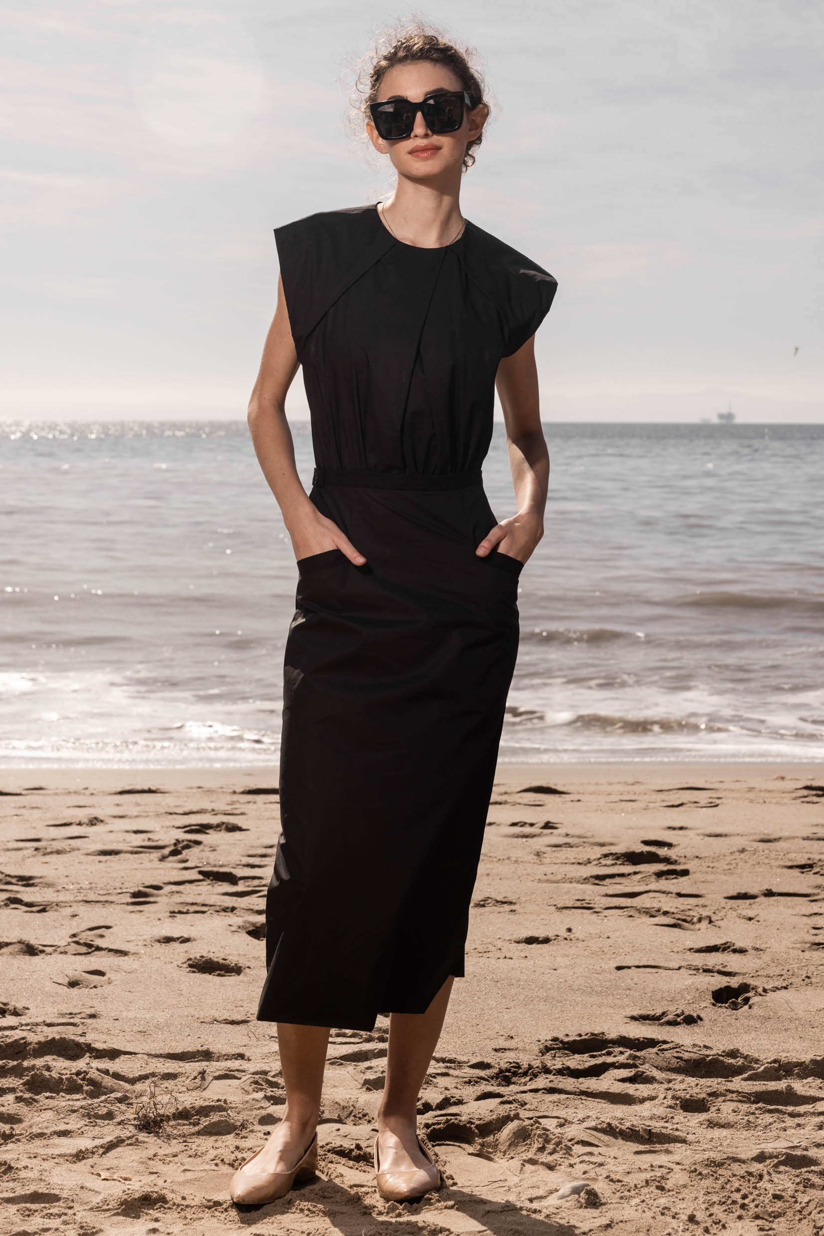 KATE DRESS - BLACK POPPLIN - Heidi Merrick