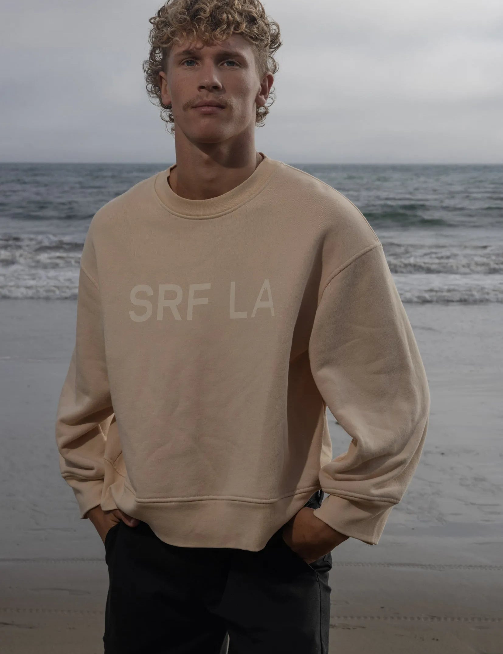 Barrel Sleeve SRF LA Crewneck - Ivory on Antique Cream - Heidi Merrick