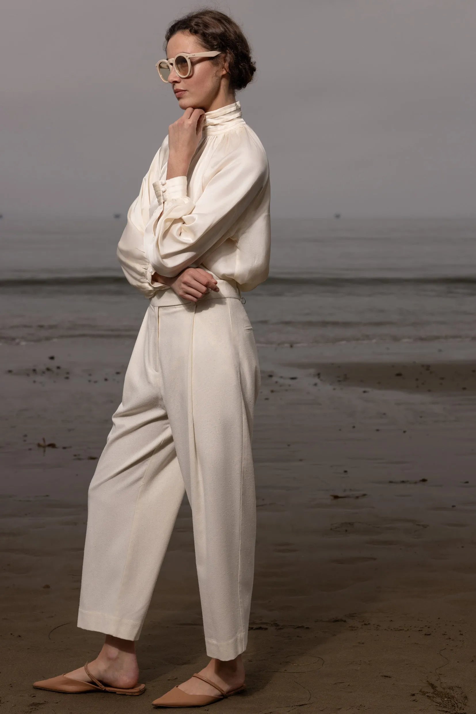Baptise Pant - Ivory Silk Noil - Heidi Merrick