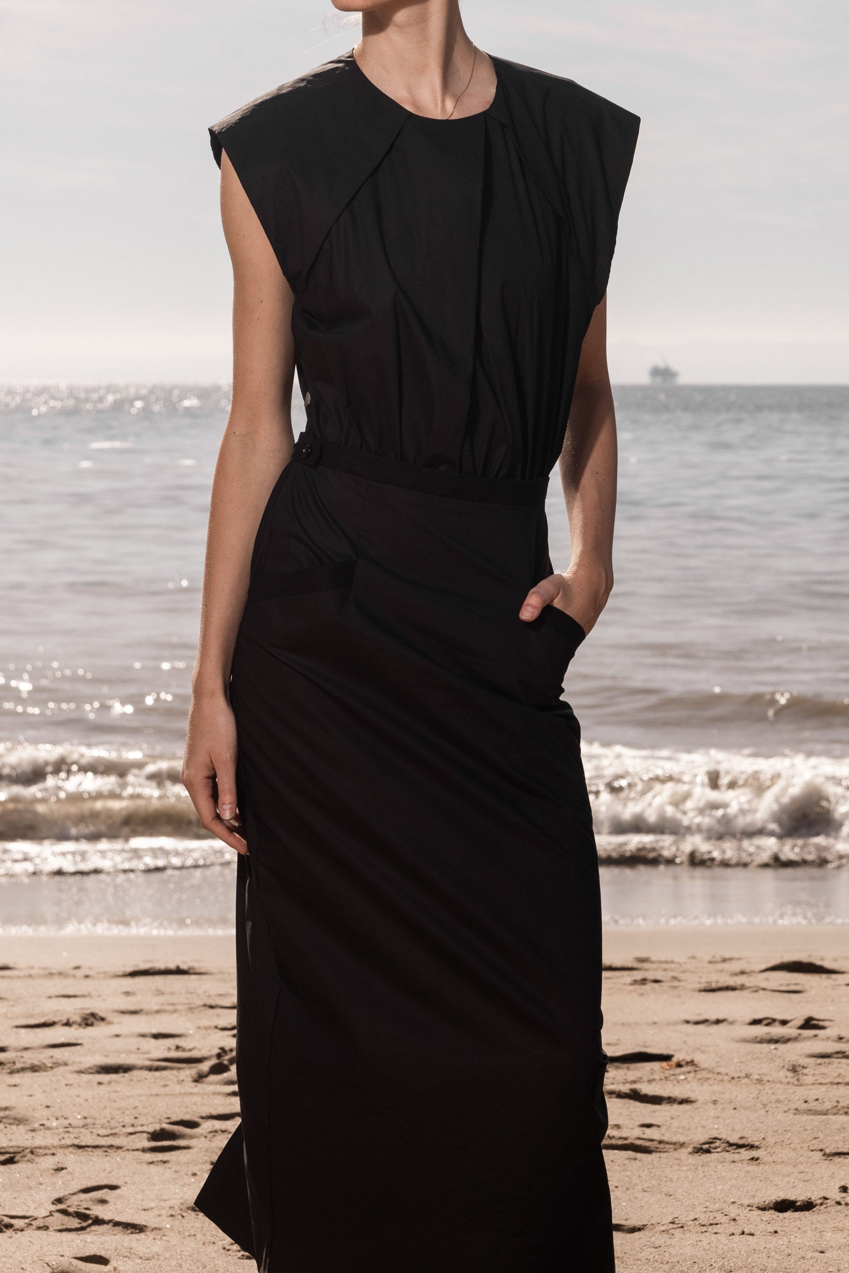 KATE DRESS - BLACK POPPLIN - Heidi Merrick