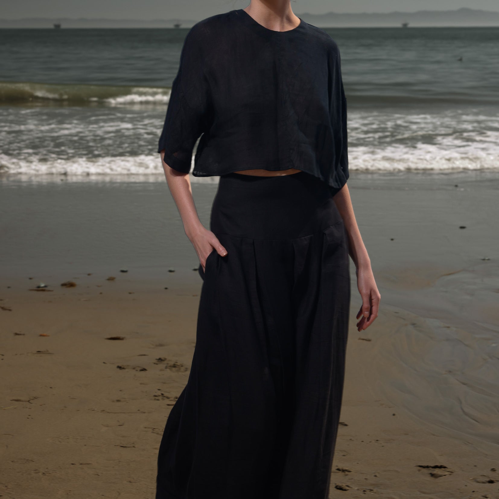 Marbella Skirt - Noir Tissue Linen - Heidi Merrick