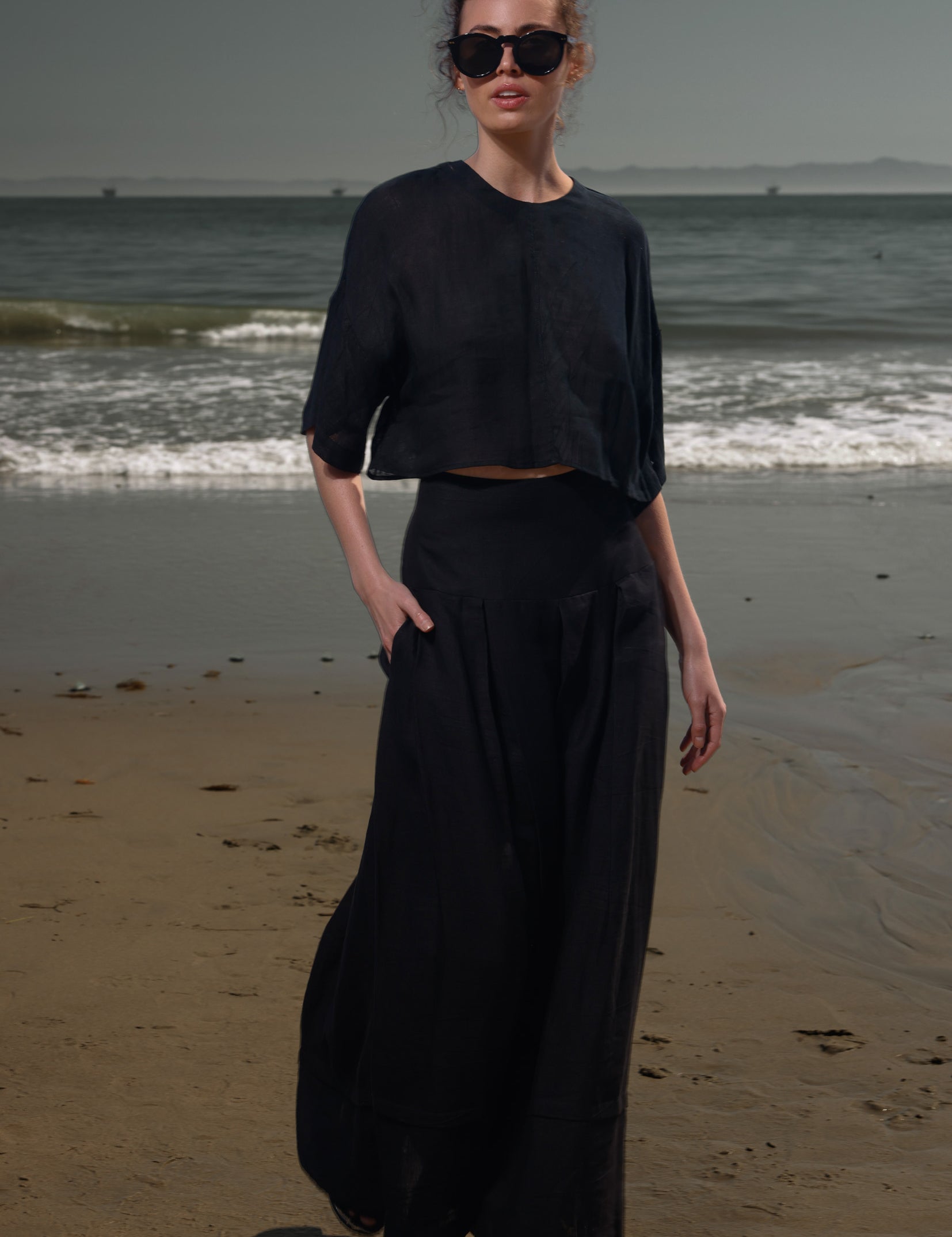 Marbella Skirt - Noir Tissue Linen - Heidi Merrick