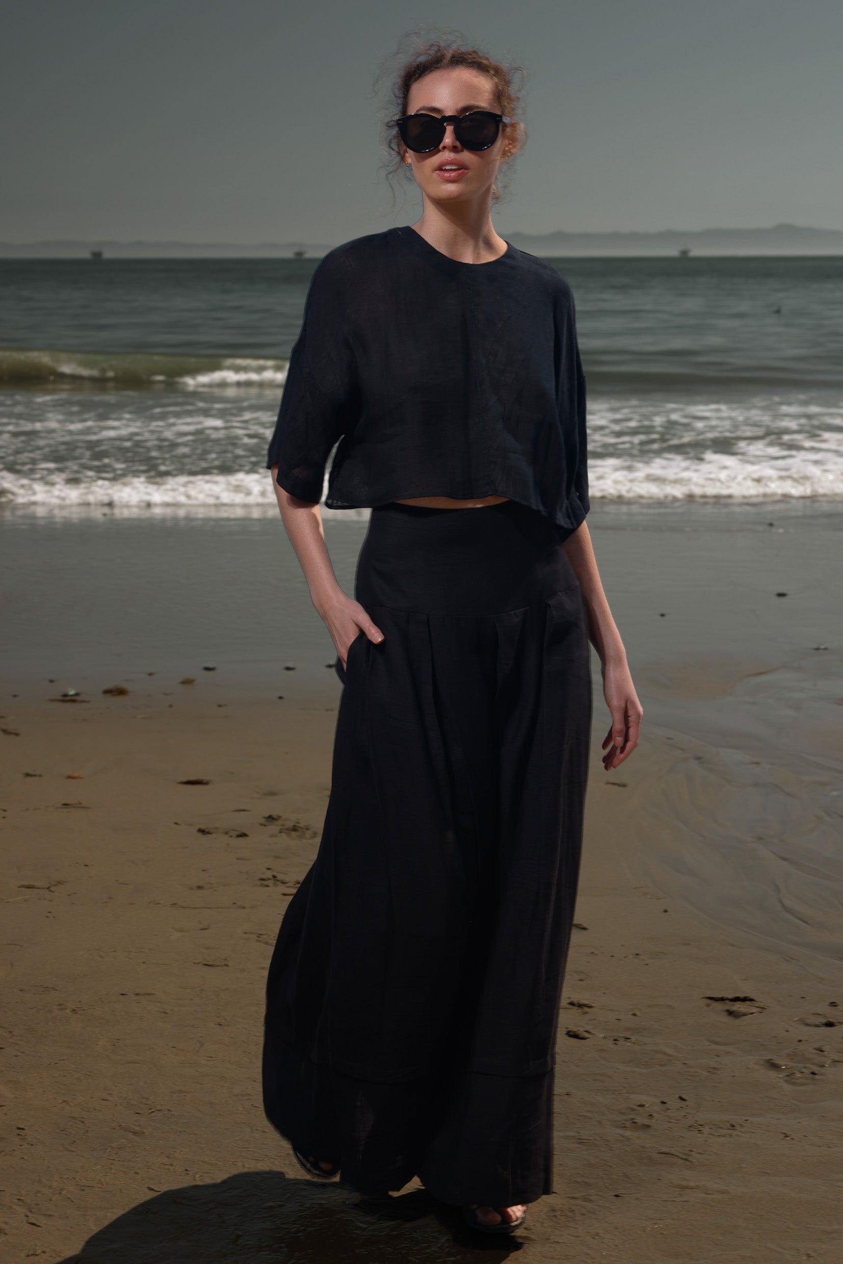 Marbella Skirt - Noir Tissue Linen - Heidi Merrick